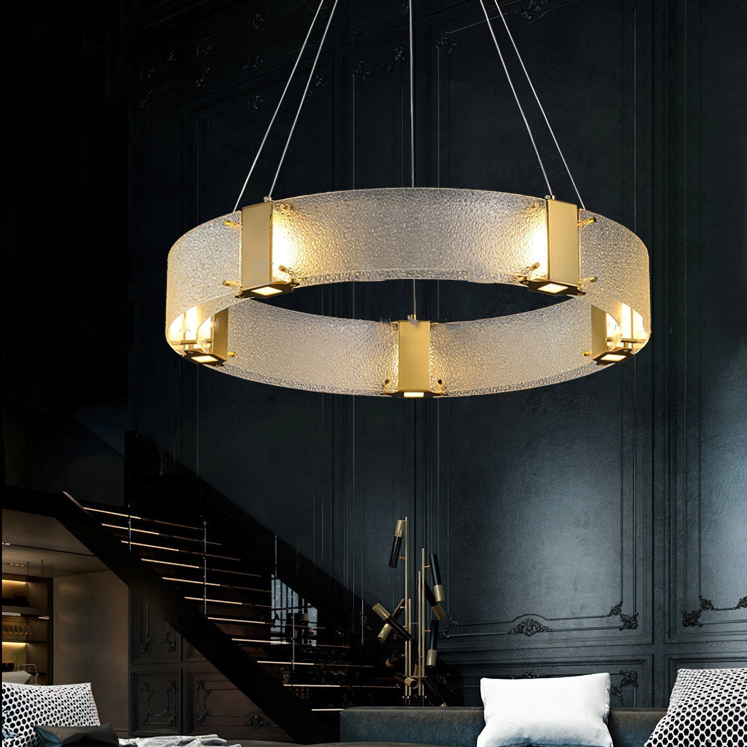 Freyza | Parallel Ring Glass Glass Chandelier – Dining Room Living Room