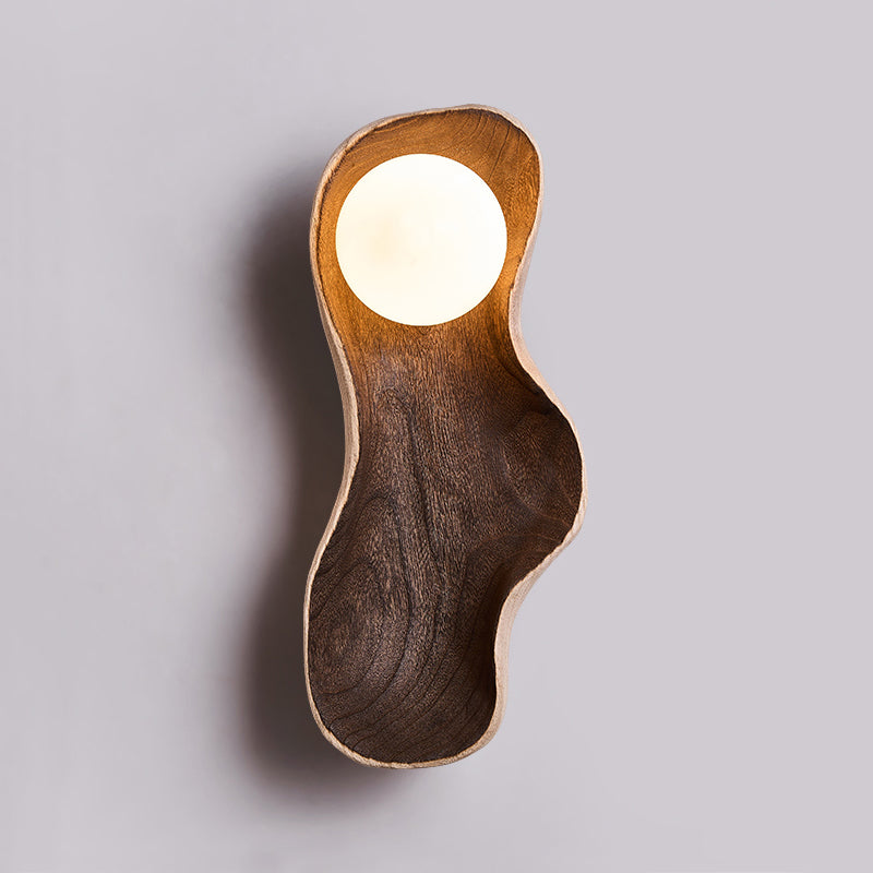 Freyza | Evshaia Pea Wooden Glass Wood Wall Light – Bedroom Hallway