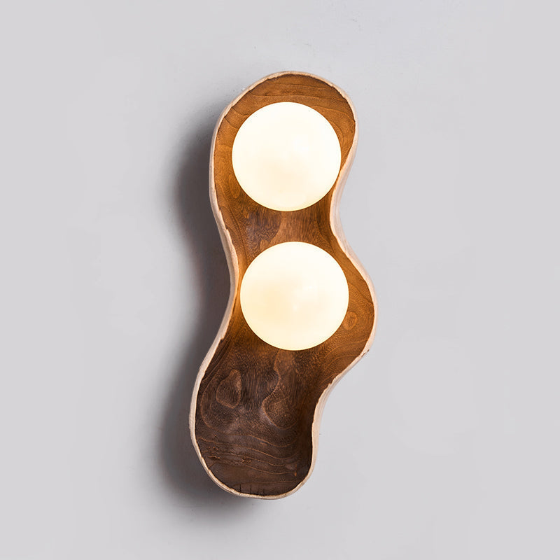 Freyza | Evshaia Pea Wooden Glass Wood Wall Light – Bedroom Hallway