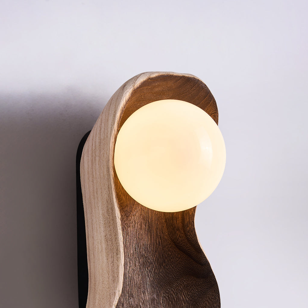 Freyza | Evshaia Pea Wooden Glass Wood Wall Light – Bedroom Hallway