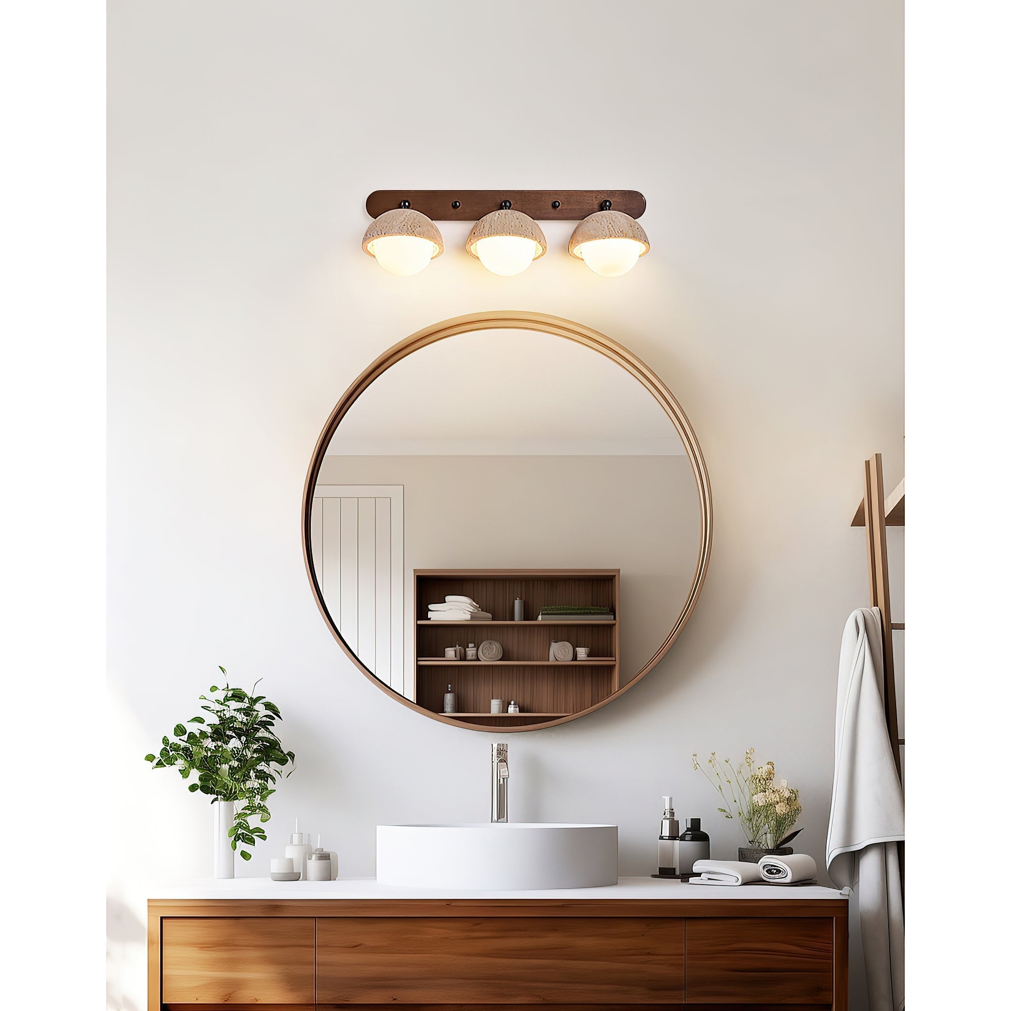 Freyza | Vodora Wandleuchte aus Holz und Travertin – Schlafzimmer, Flur
