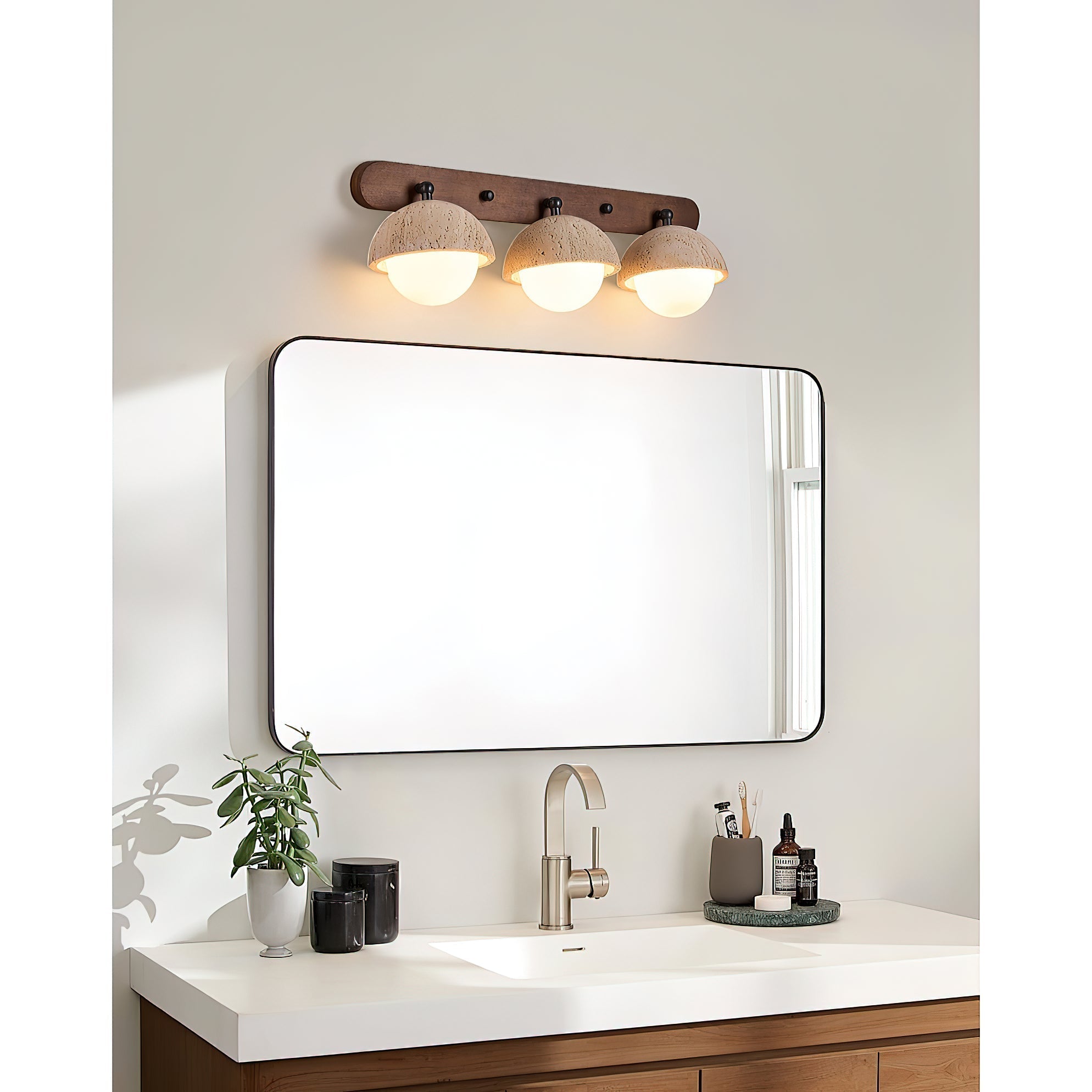 Freyza | Vodora Wandleuchte aus Holz und Travertin – Schlafzimmer, Flur