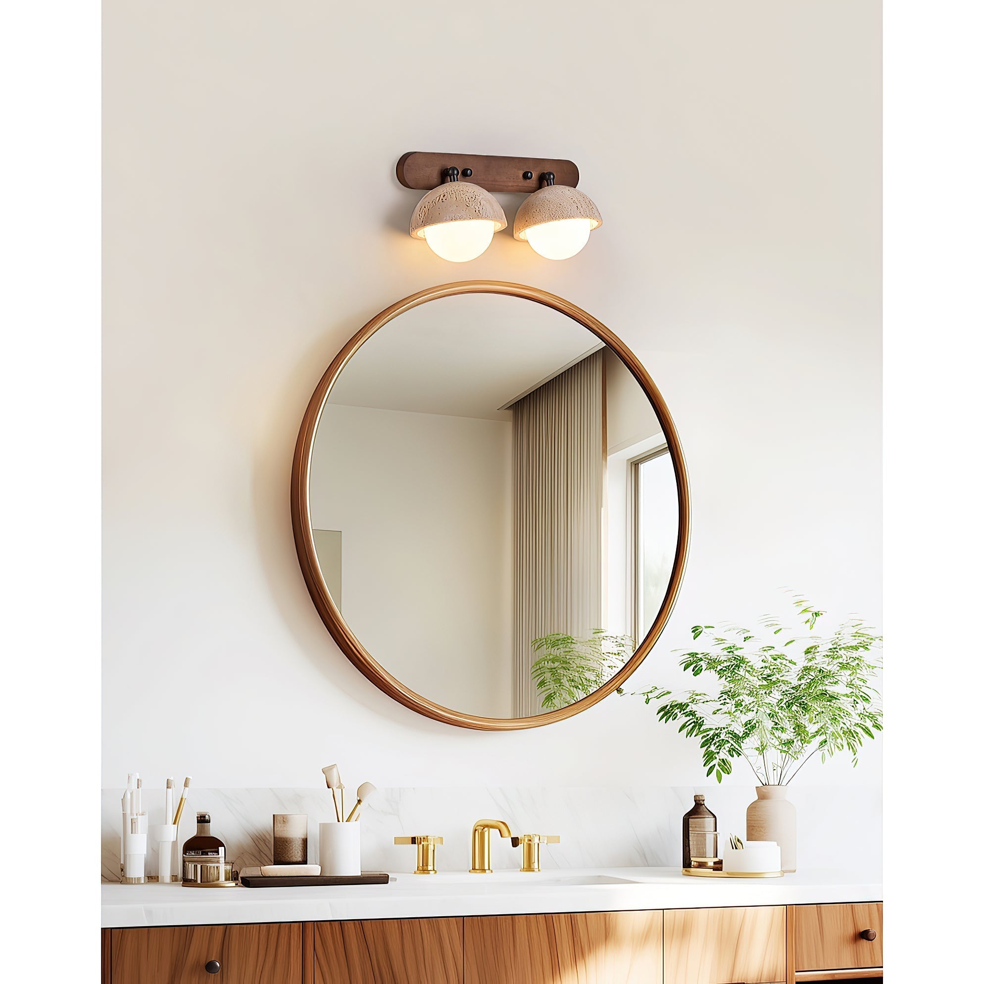 Freyza | Vodora Wandleuchte aus Holz und Travertin – Schlafzimmer, Flur