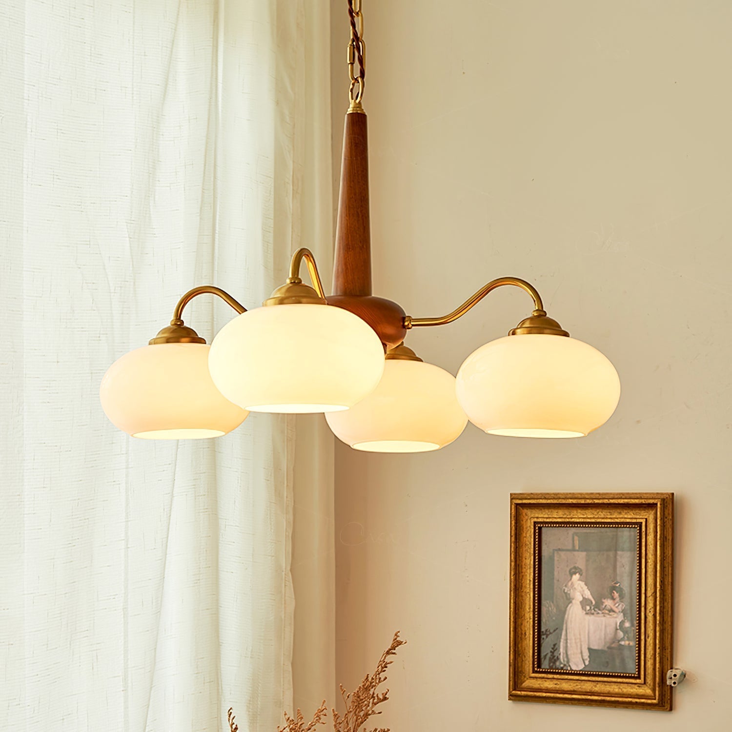 Freyza | Elmiror nordischer Kunstglas-Holz-Kronleuchter – nordisches Esszimmer, Wohnzimmer