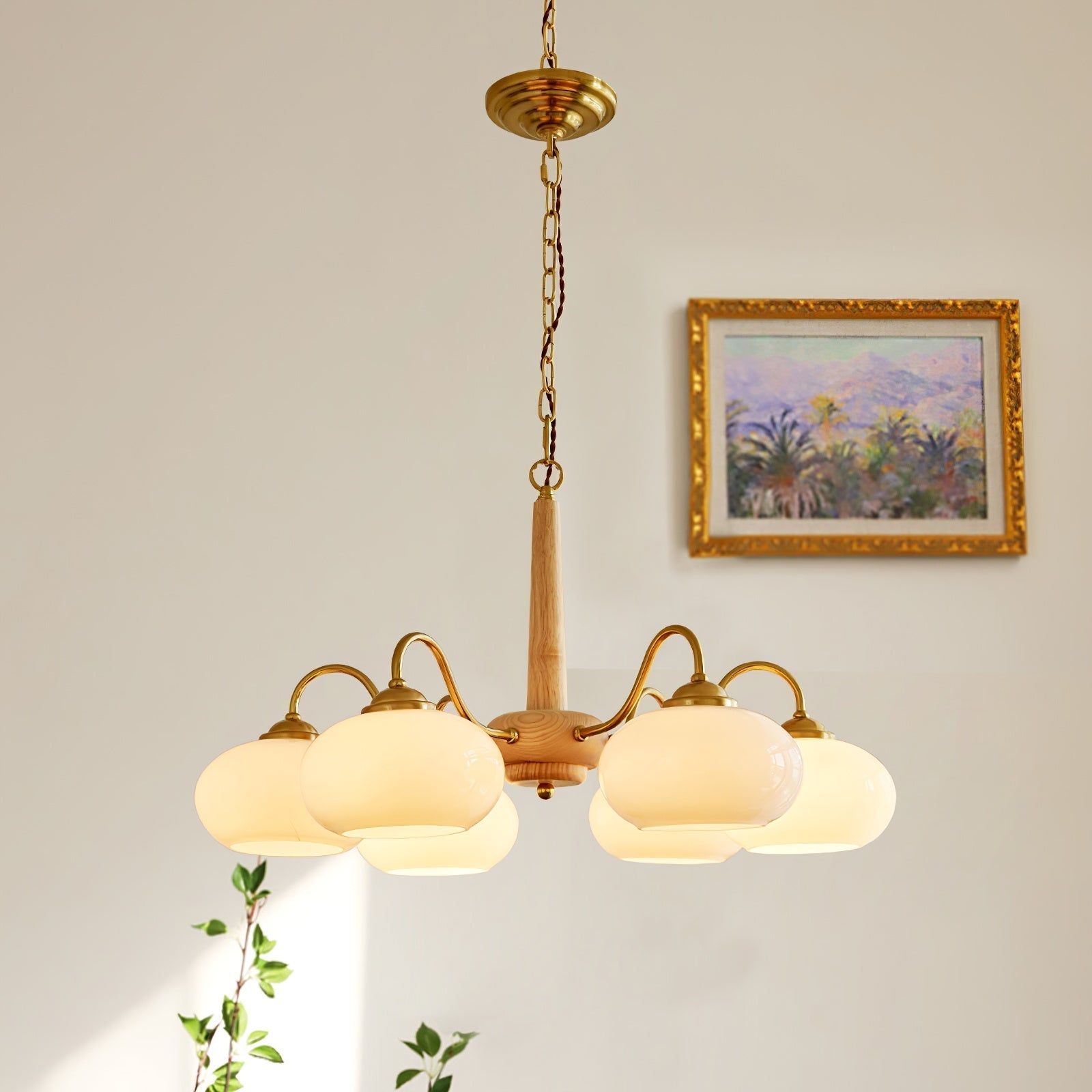Freyza | Elmiror nordischer Kunstglas-Holz-Kronleuchter – nordisches Esszimmer, Wohnzimmer