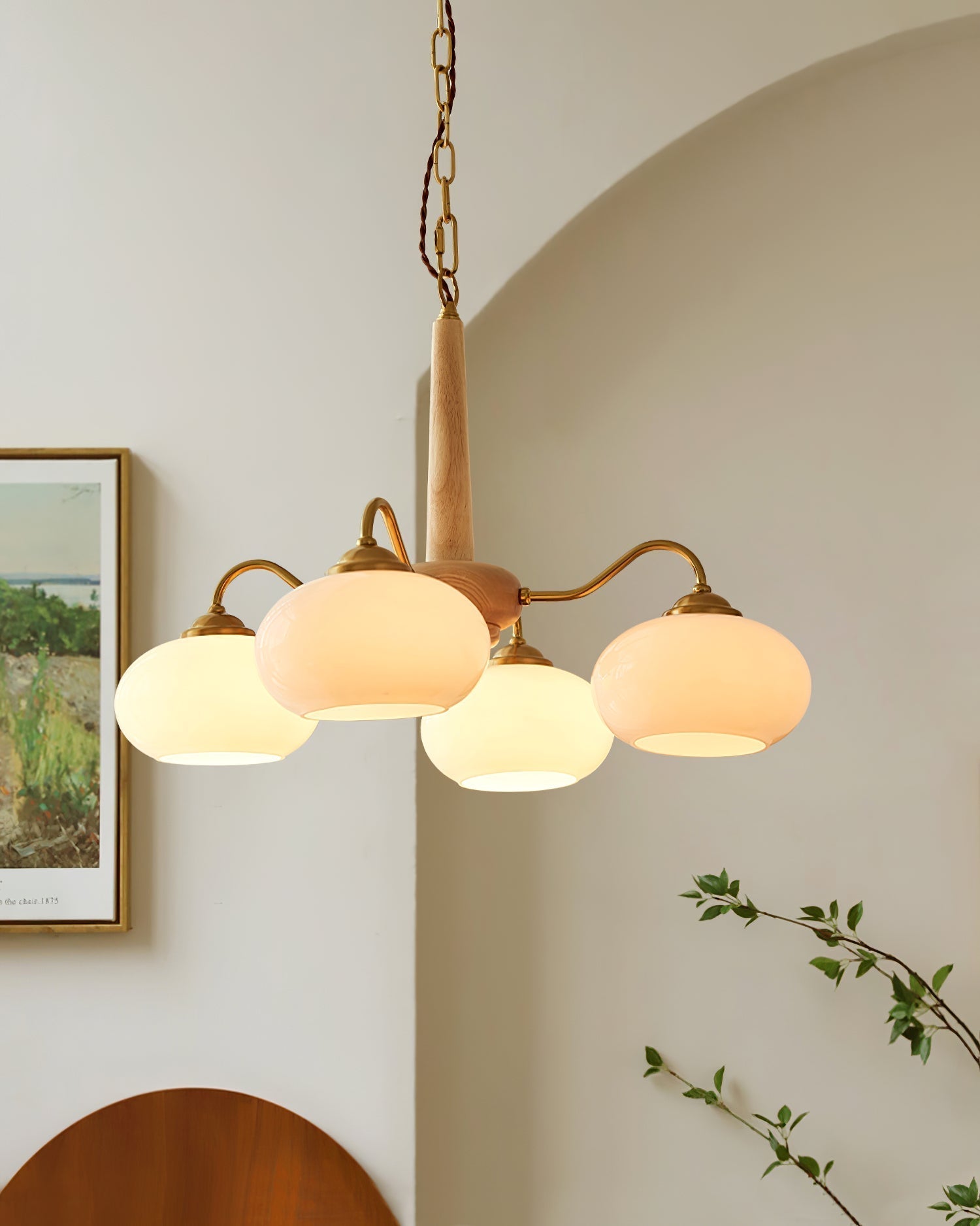 Freyza | Elmiror nordischer Kunstglas-Holz-Kronleuchter – nordisches Esszimmer, Wohnzimmer