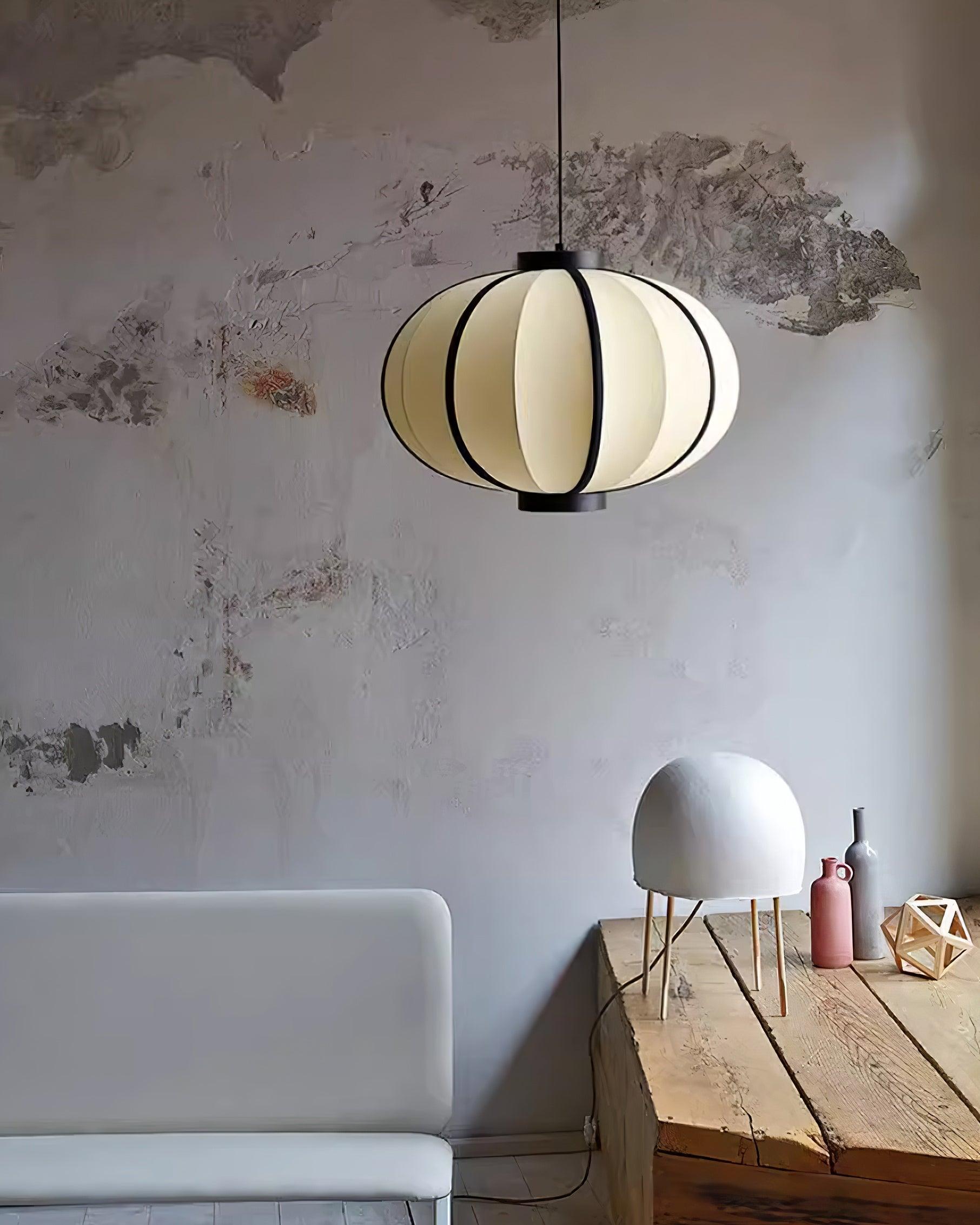 Freyza | Suspension en tissu, lanterne en tissu – Luminaire suspendu vintage pour cuisine et salle à manger