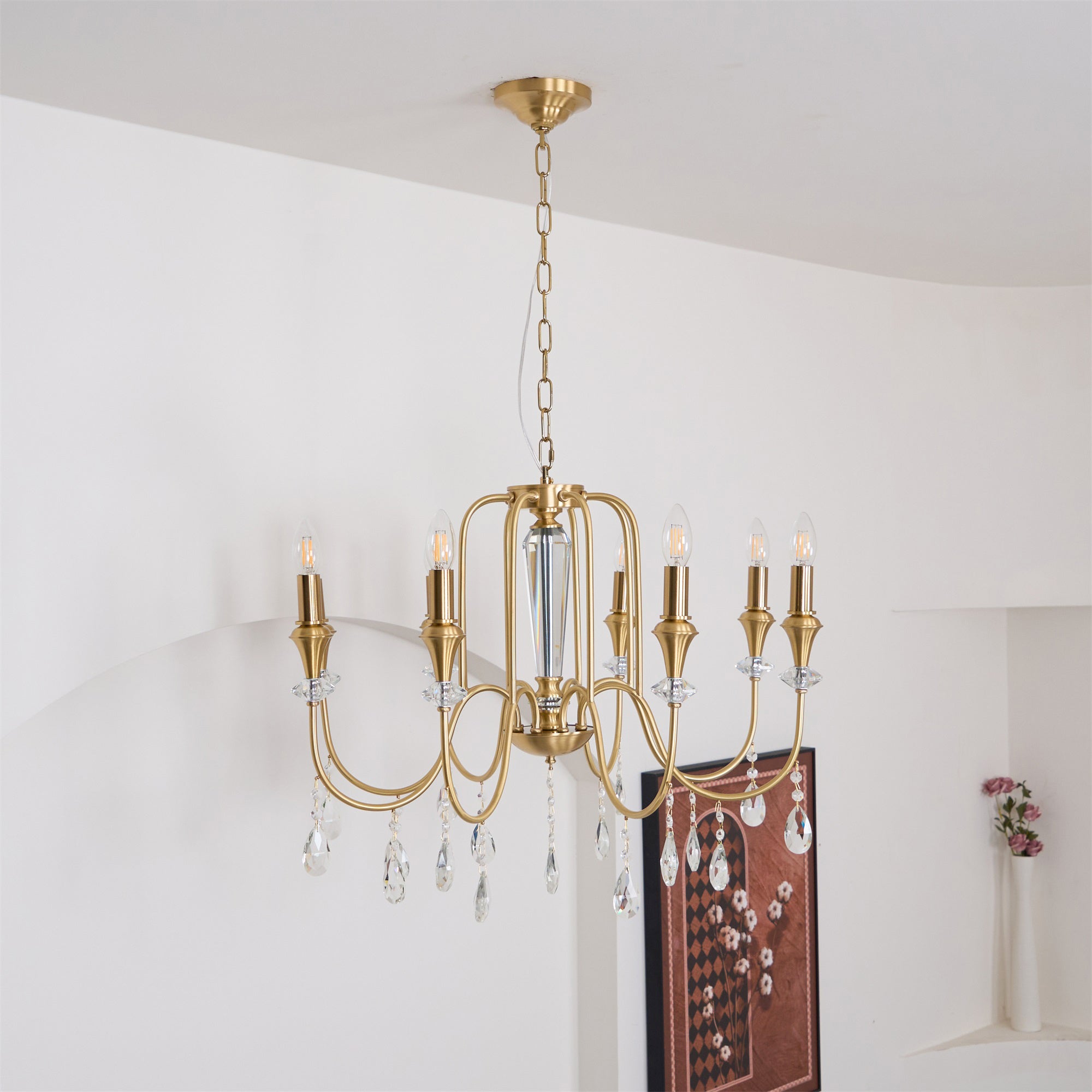 Freyza | Ercararis Vintage Industrial Brass Crystal Chandelier – Industrial Dining Room Living Room
