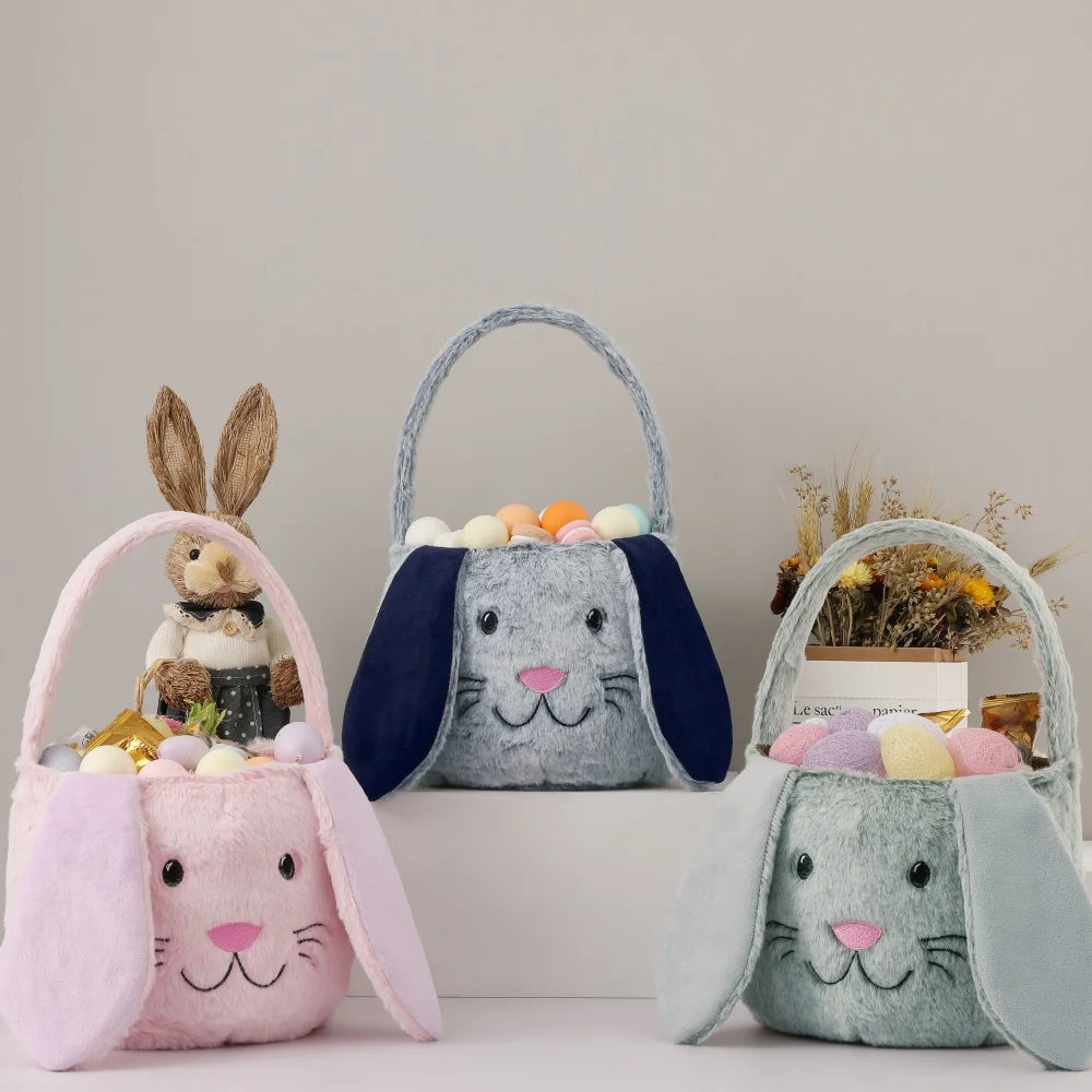 Plush Easter Basket for Kids with Cute Bunny Ears | Soft & Fluffy Design for Egg Hunts 0