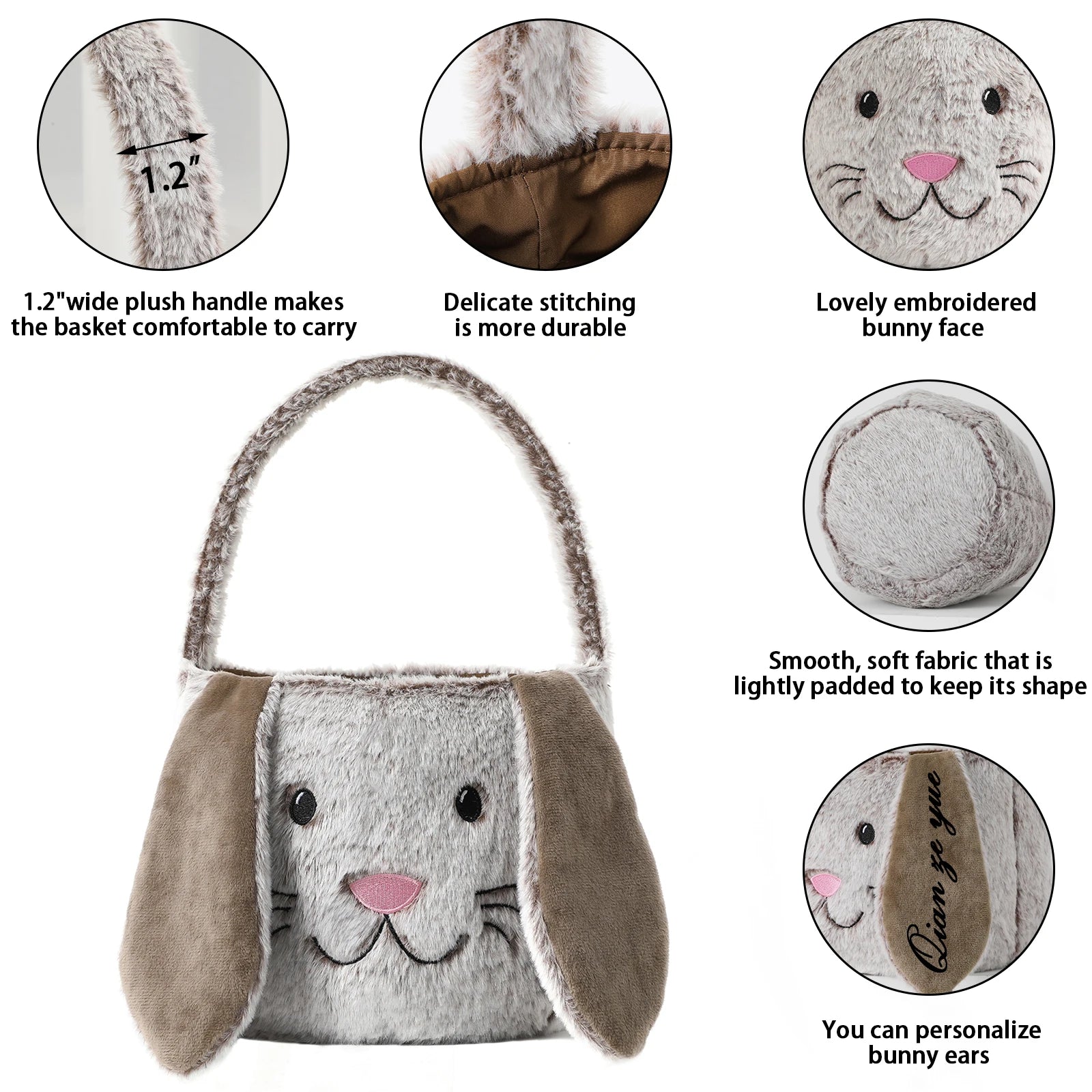Plush Easter Basket for Kids with Cute Bunny Ears | Soft & Fluffy Design for Egg Hunts 1