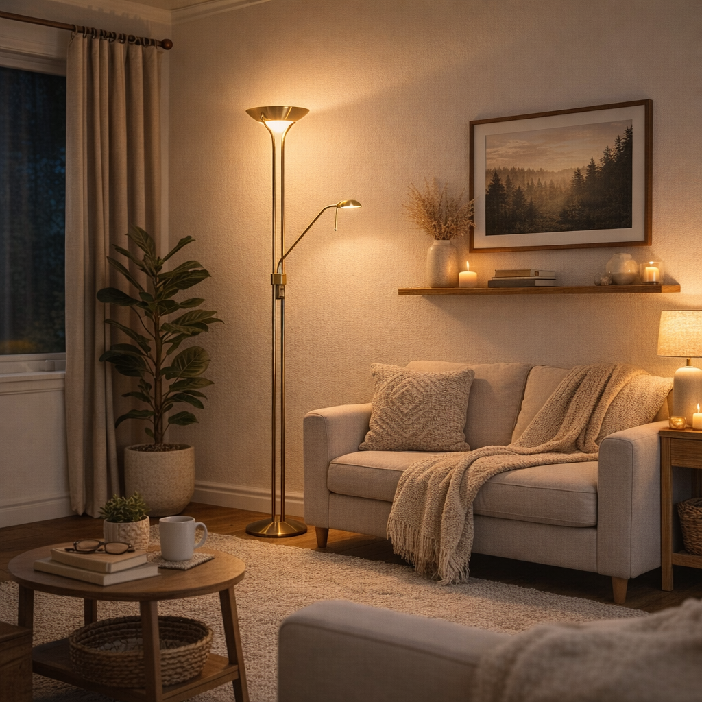 Freyza - Mother And Child Dimmable Dual Light Floor Lamp Antique Brass