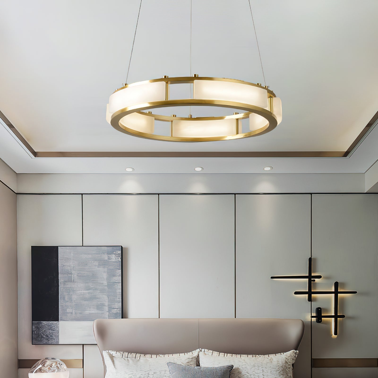 Freyza | Cuzora Brass Alabaster Brass Chandelier – Dining Room Living Room