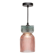 RhubarbGlow | Playful Textured Pink Green Ribbed Glass Pendant Light 1