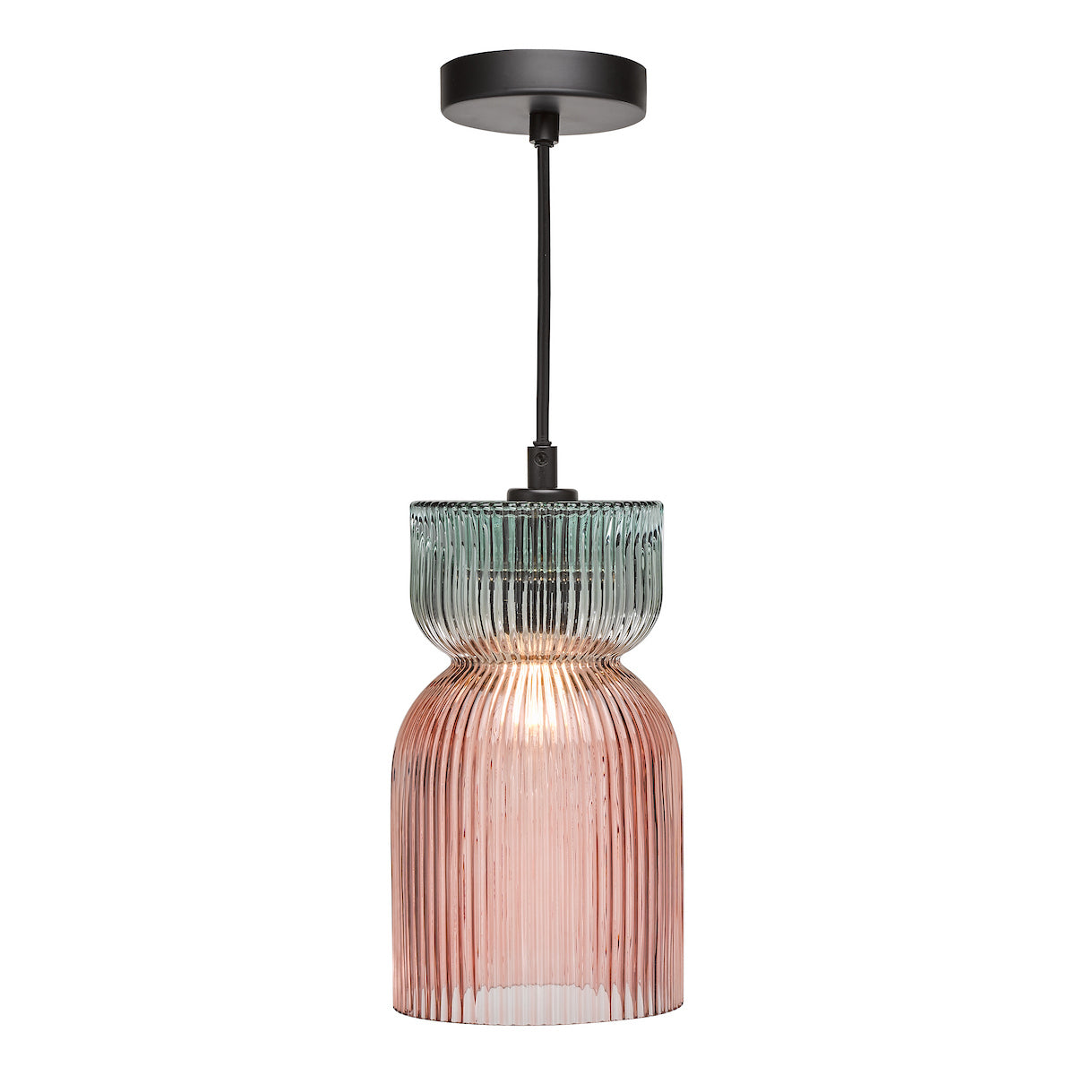 RhubarbGlow | Playful Textured Pink Green Ribbed Glass Pendant Light 1