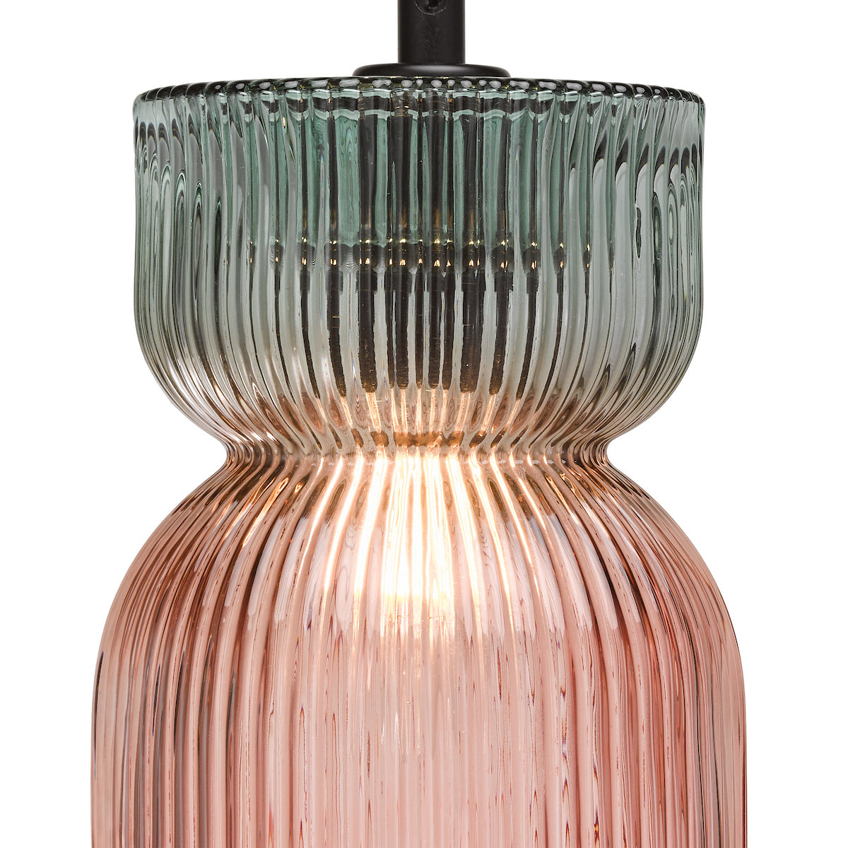 RhubarbGlow | Playful Textured Pink Green Ribbed Glass Pendant Light 5