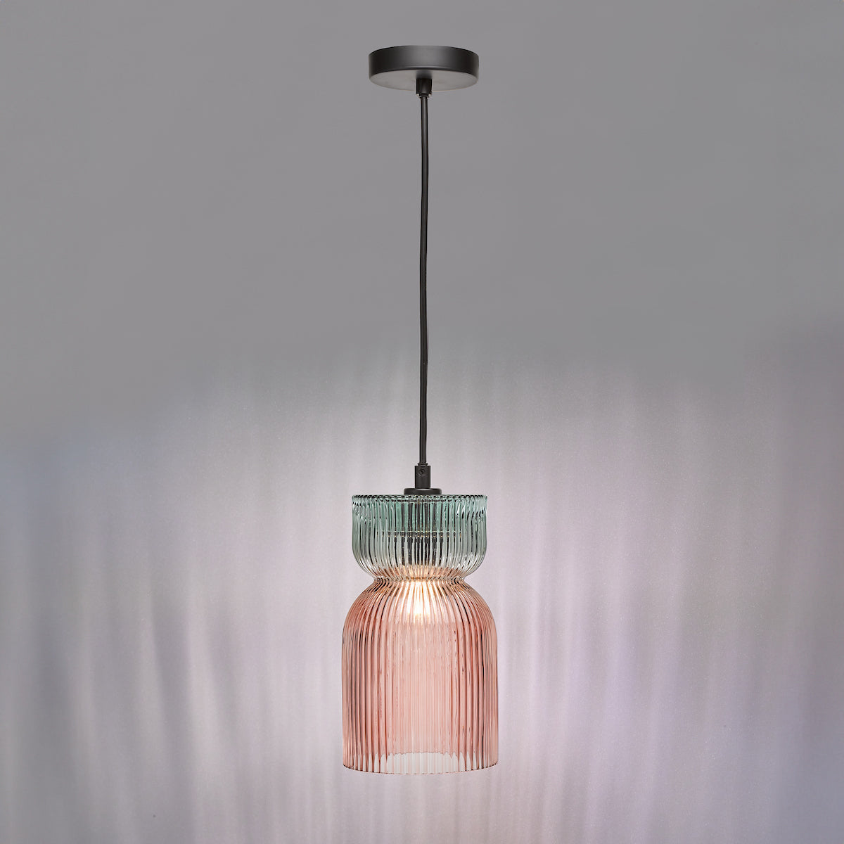 RhubarbGlow | Playful Textured Pink Green Ribbed Glass Pendant Light 3