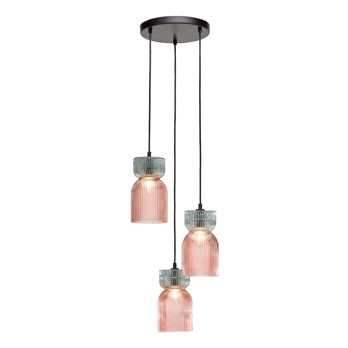 RhubarbGlow | Vibrant Pink Green Ribbed Glass Cluster Pendant Light 1