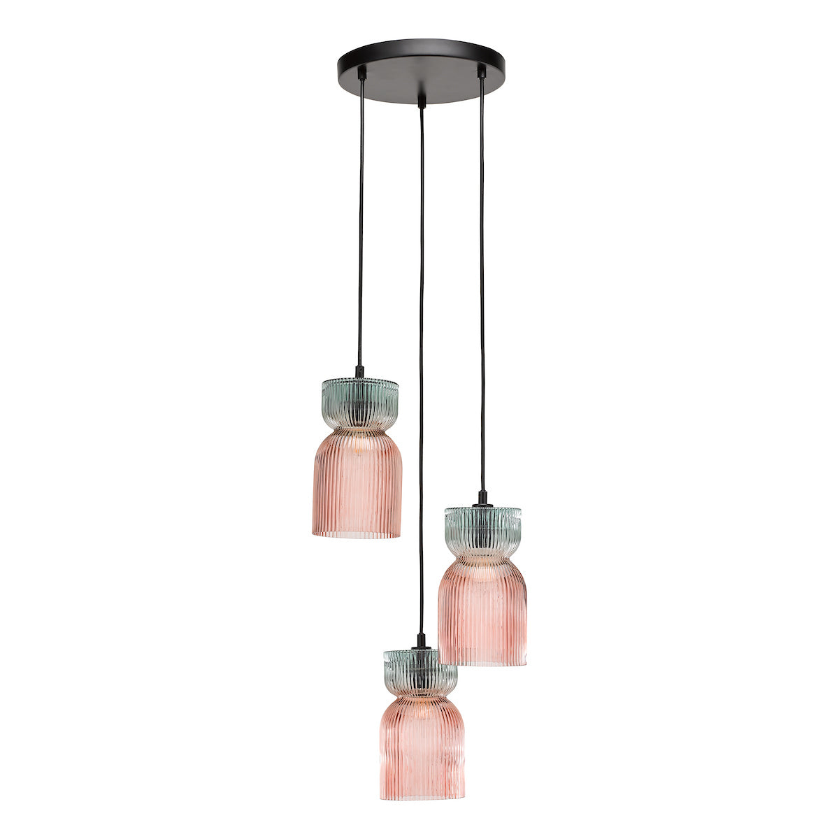 RhubarbGlow | Vibrant Pink Green Ribbed Glass Cluster Pendant Light 7