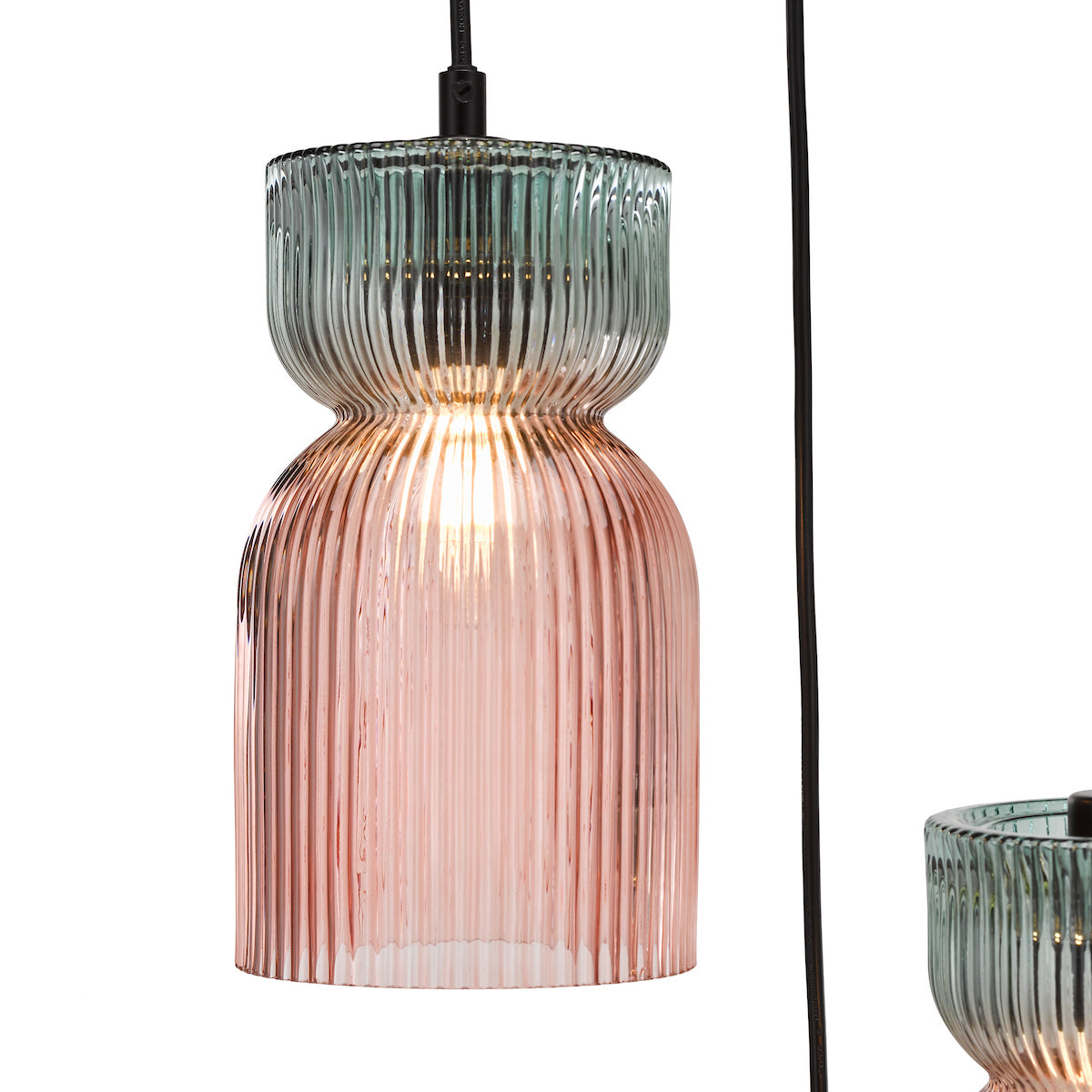 RhubarbGlow | Vibrant Pink Green Ribbed Glass Cluster Pendant Light 5