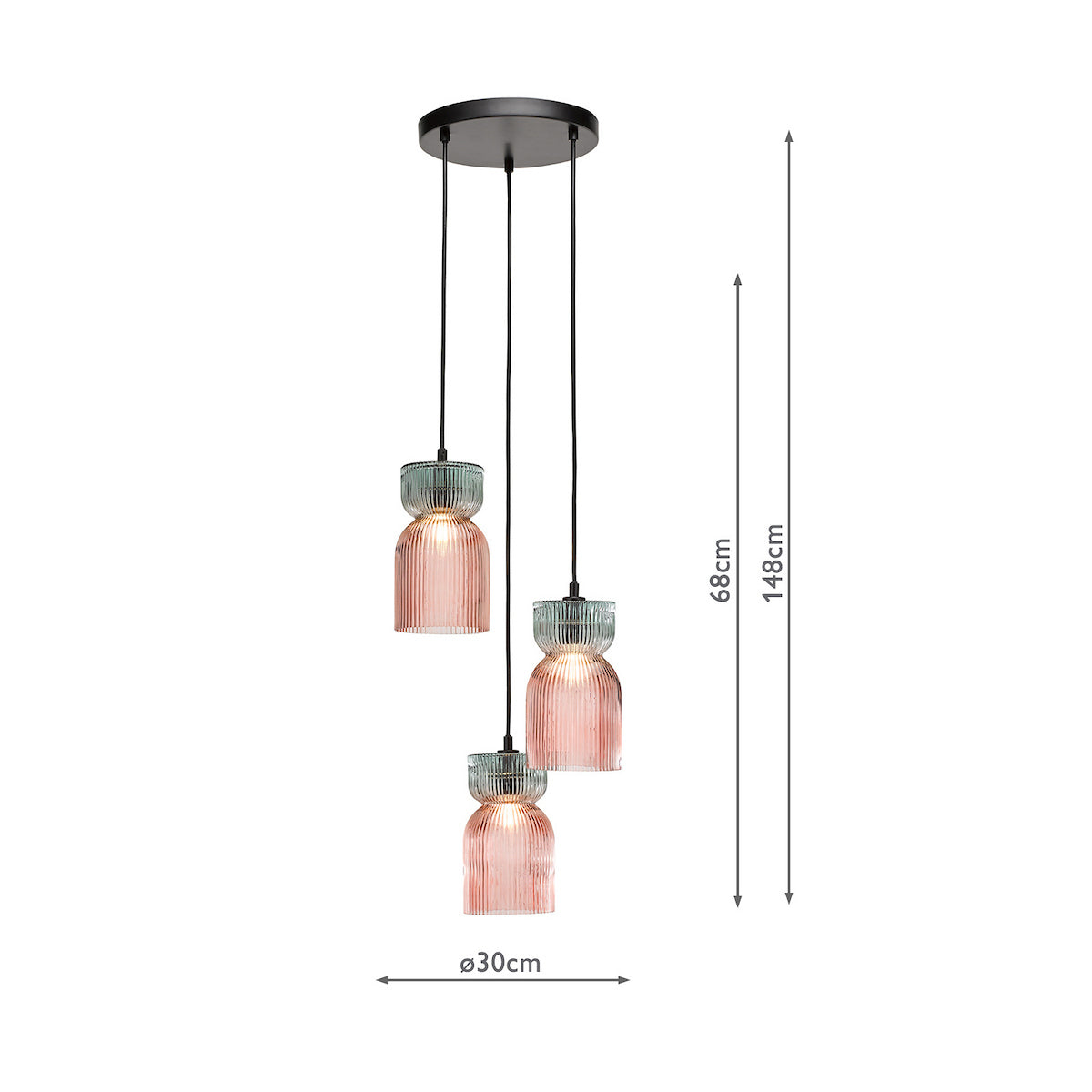 RhubarbGlow | Vibrant Pink Green Ribbed Glass Cluster Pendant Light 9