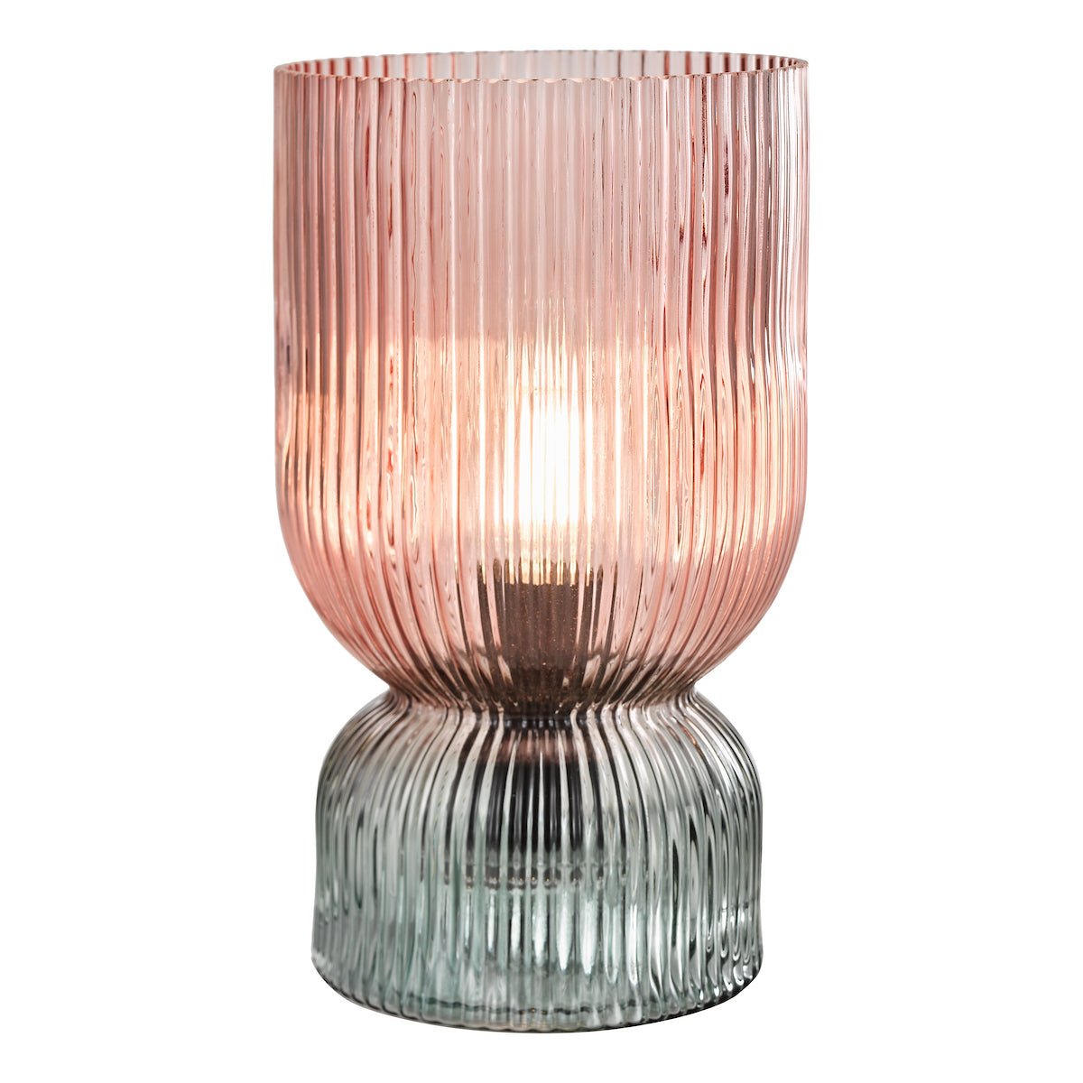 RhubarbGlow | Playful Textured Pink Green Ribbed Glass Table Lamp 7