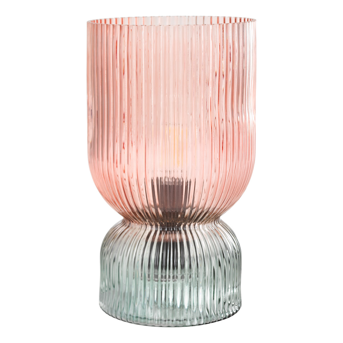 RhubarbGlow | Playful Textured Pink Green Ribbed Glass Table Lamp 1