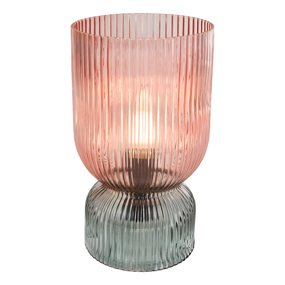 RhubarbGlow | Playful Textured Pink Green Ribbed Glass Table Lamp 6
