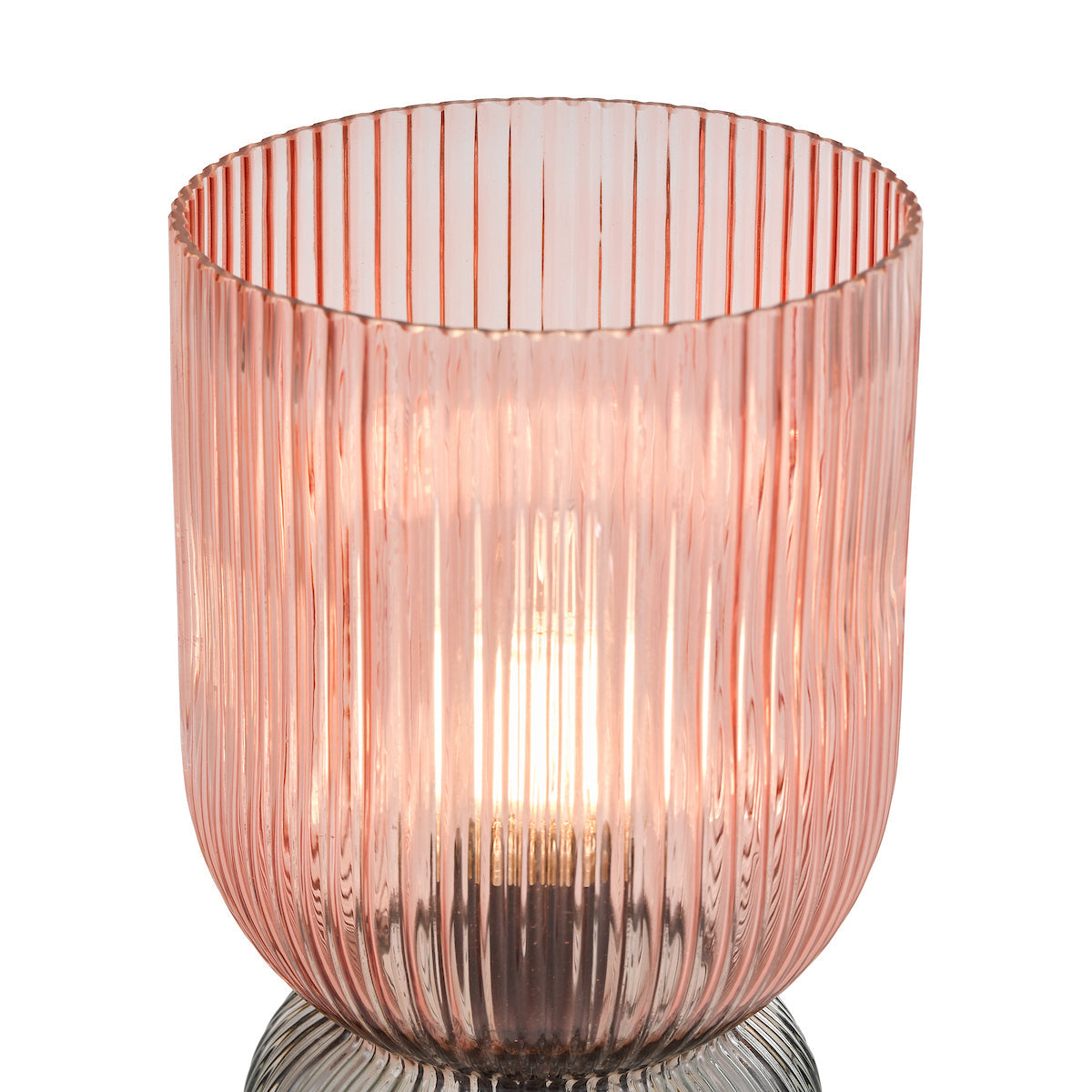 RhubarbGlow | Playful Textured Pink Green Ribbed Glass Table Lamp 9