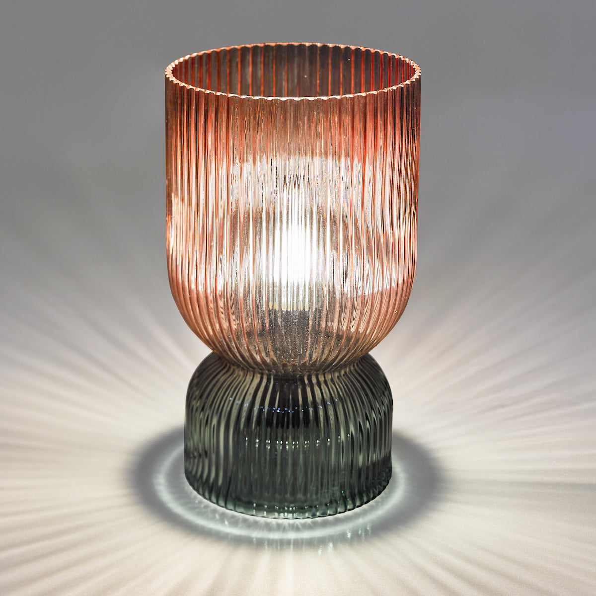 RhubarbGlow | Playful Textured Pink Green Ribbed Glass Table Lamp 8