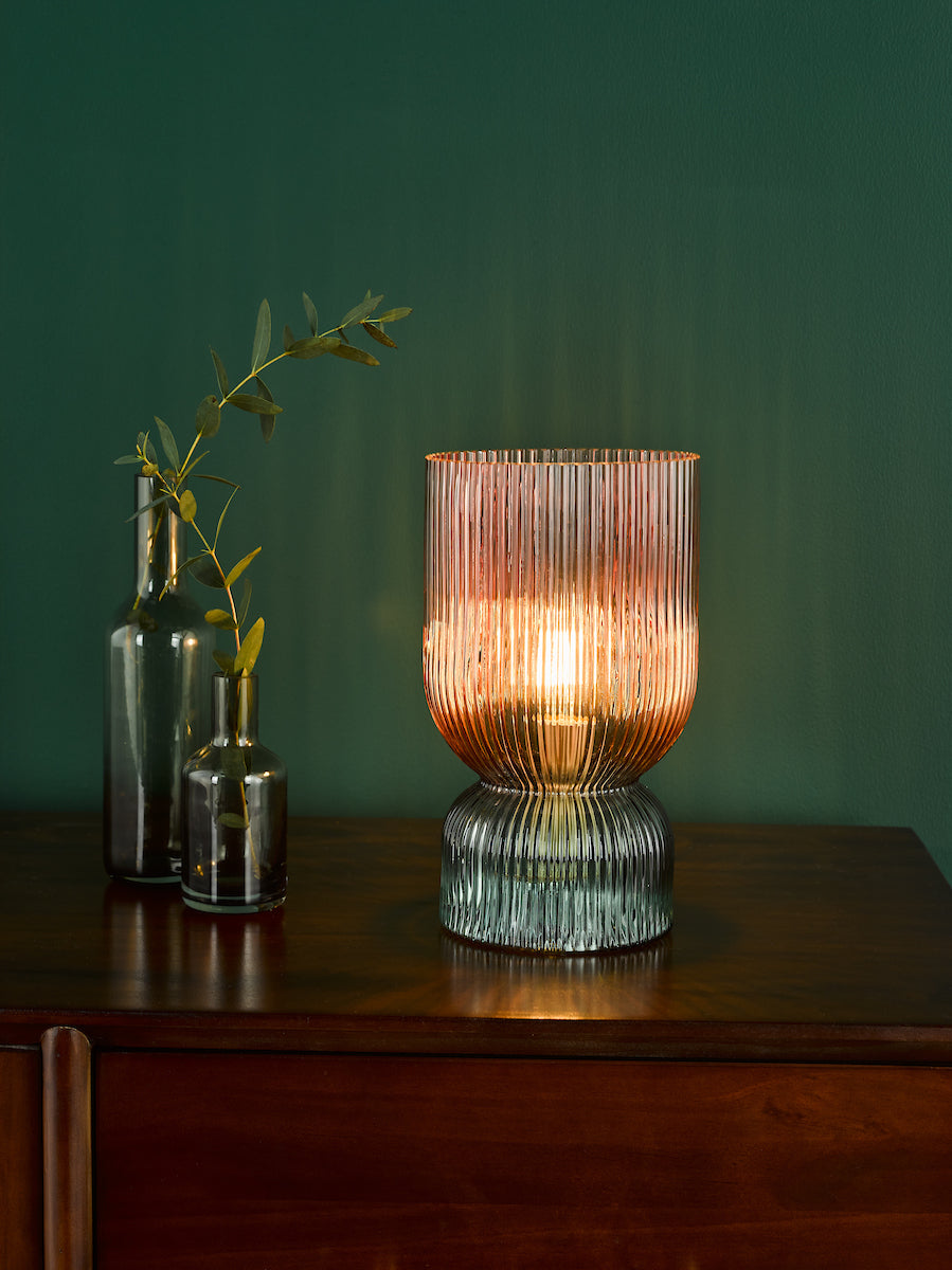 RhubarbGlow | Playful Textured Pink Green Ribbed Glass Table Lamp 2