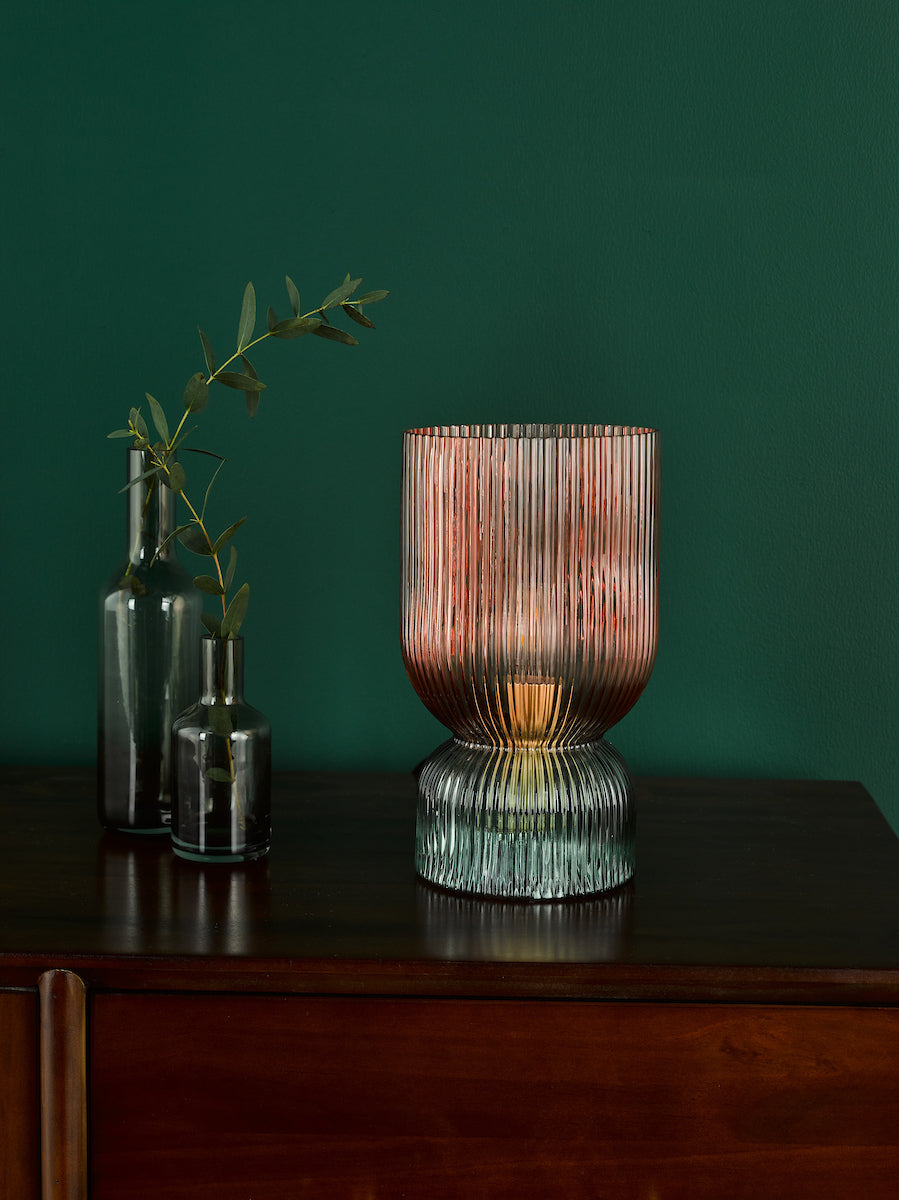 RhubarbGlow | Playful Textured Pink Green Ribbed Glass Table Lamp 5