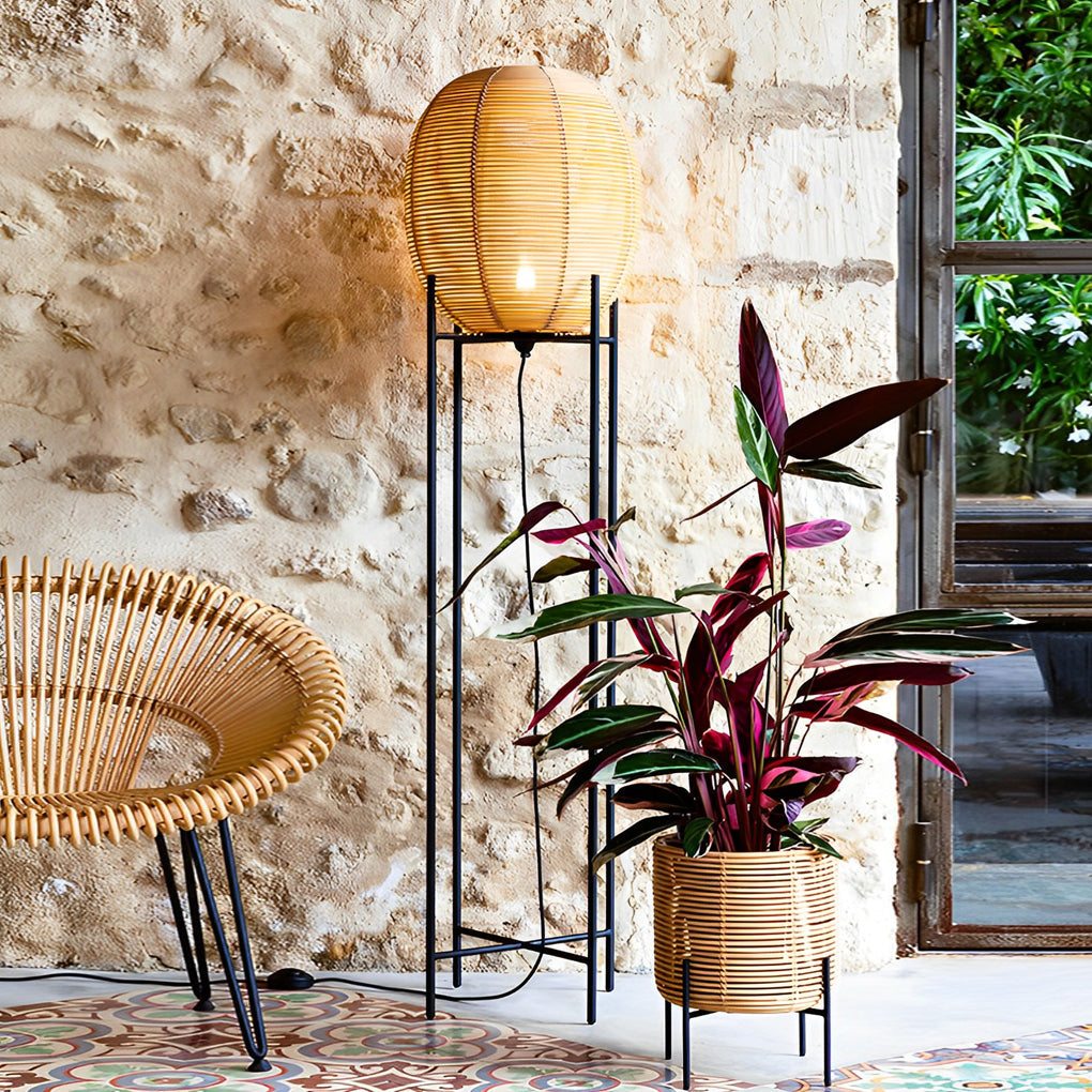 RattanGlow | Stylish Black Rattan Floor Lamp for Living Room Decor 5