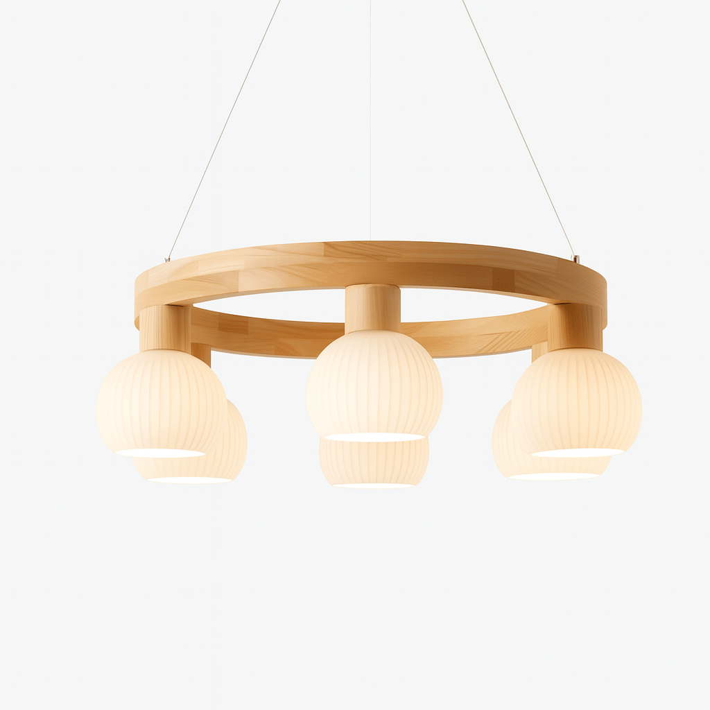 Freyza - Elegant Modern Wooden Dining Room Chandelier with Glass Globes