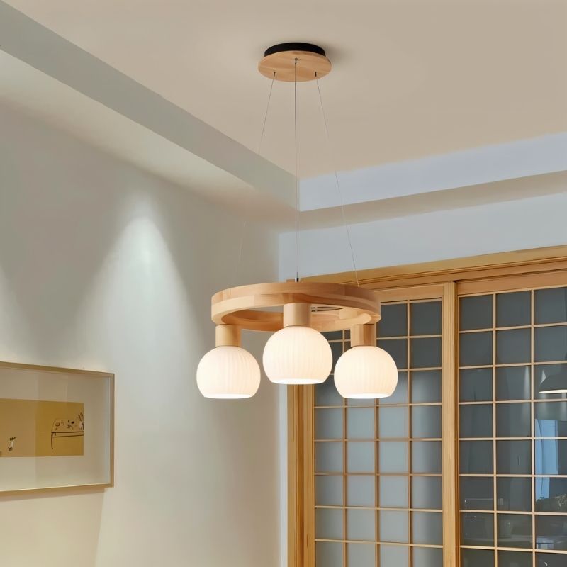 Freyza - Elegant Modern Wooden Dining Room Chandelier with Glass Globes