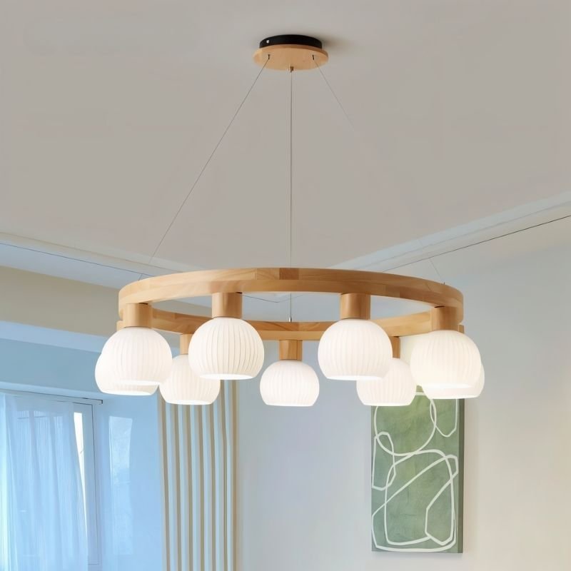 Freyza - Elegant Modern Wooden Dining Room Chandelier with Glass Globes