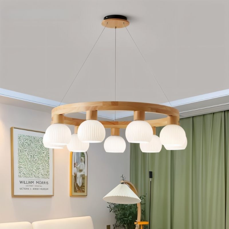 Freyza - Elegant Modern Wooden Dining Room Chandelier with Glass Globes