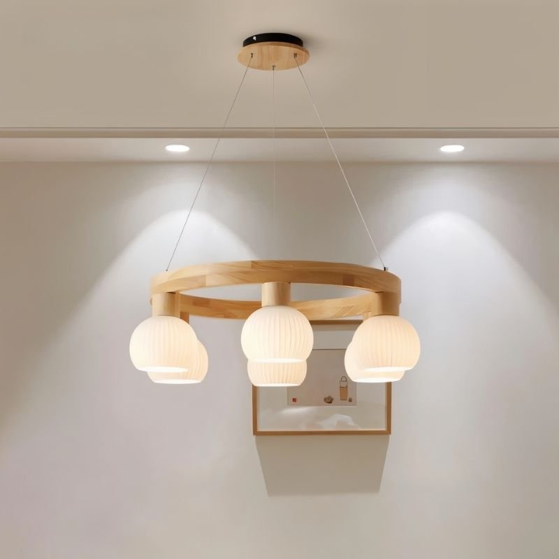 Freyza - Elegant Modern Wooden Dining Room Chandelier with Glass Globes