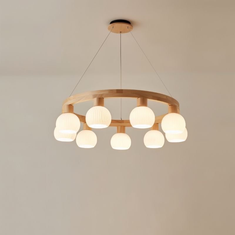 Freyza - Elegant Modern Wooden Dining Room Chandelier with Glass Globes