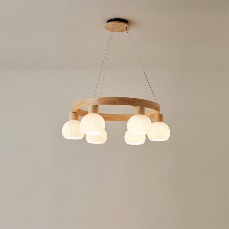 Freyza - Elegant Modern Wooden Dining Room Chandelier with Glass Globes