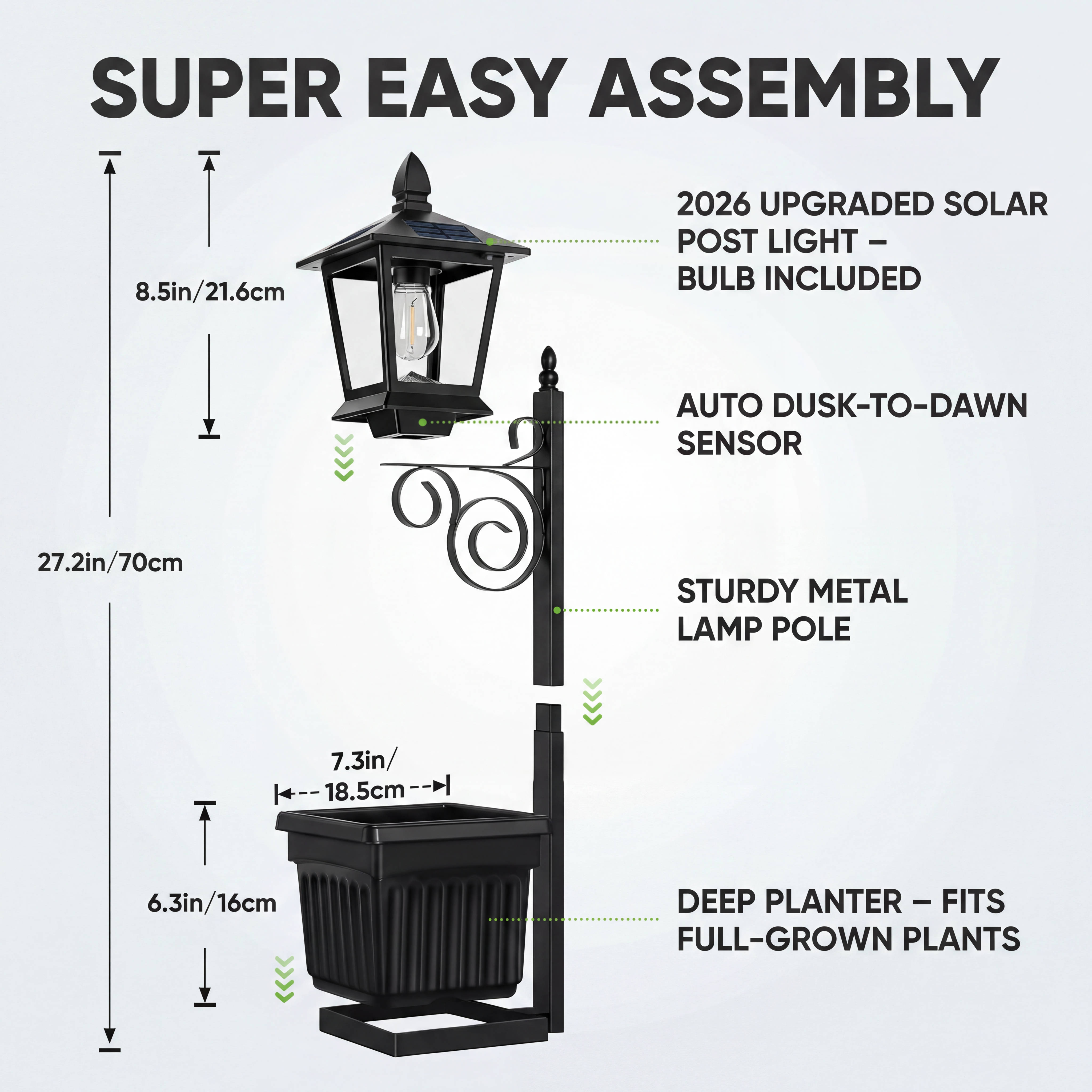 Freyza - Stylish Solar Garden Light With Planter & Automatic Dusk Feature