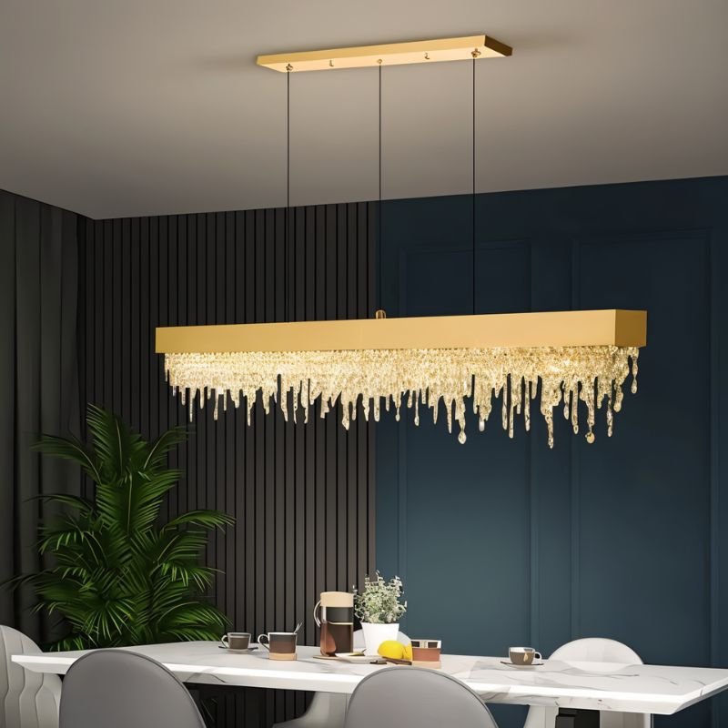 Freyza - RegalAura | Elegant Modern Crystal Rectangular Chandelier in Black or Gold