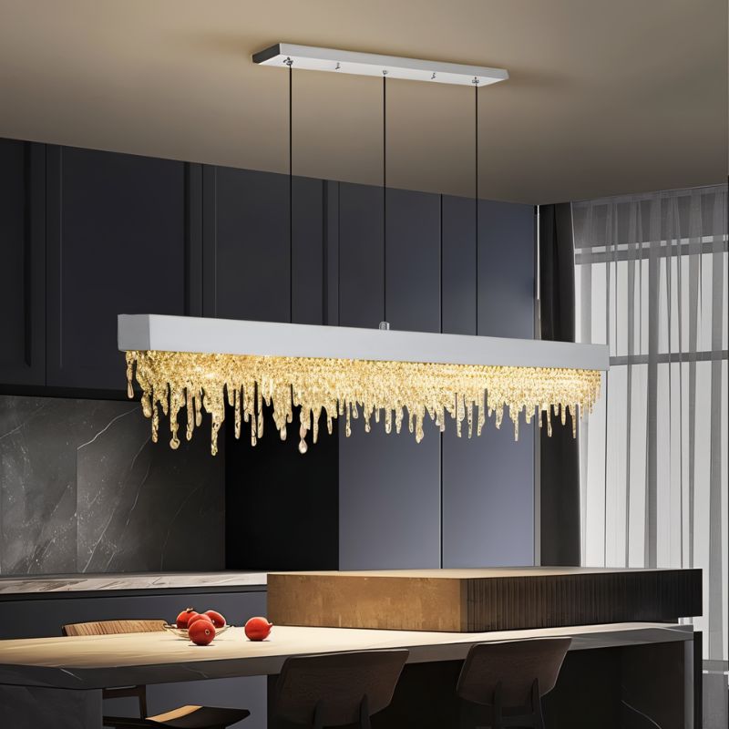Freyza - RegalAura | Elegant Modern Crystal Rectangular Chandelier in Black or Gold