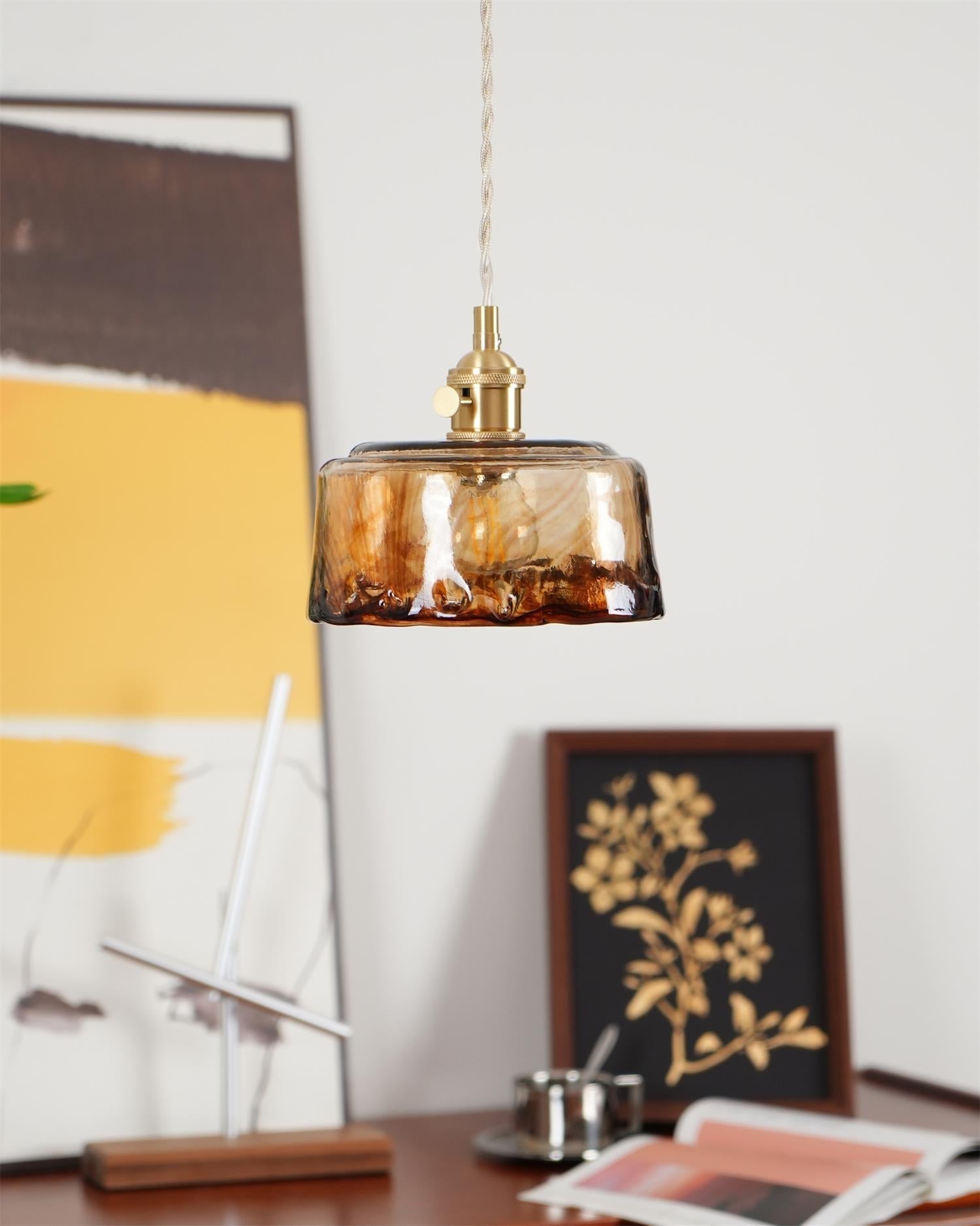 Freyza | Lampe à suspension vintage en verre ambré Amberlyn – Cuisine et salle à manger vintage