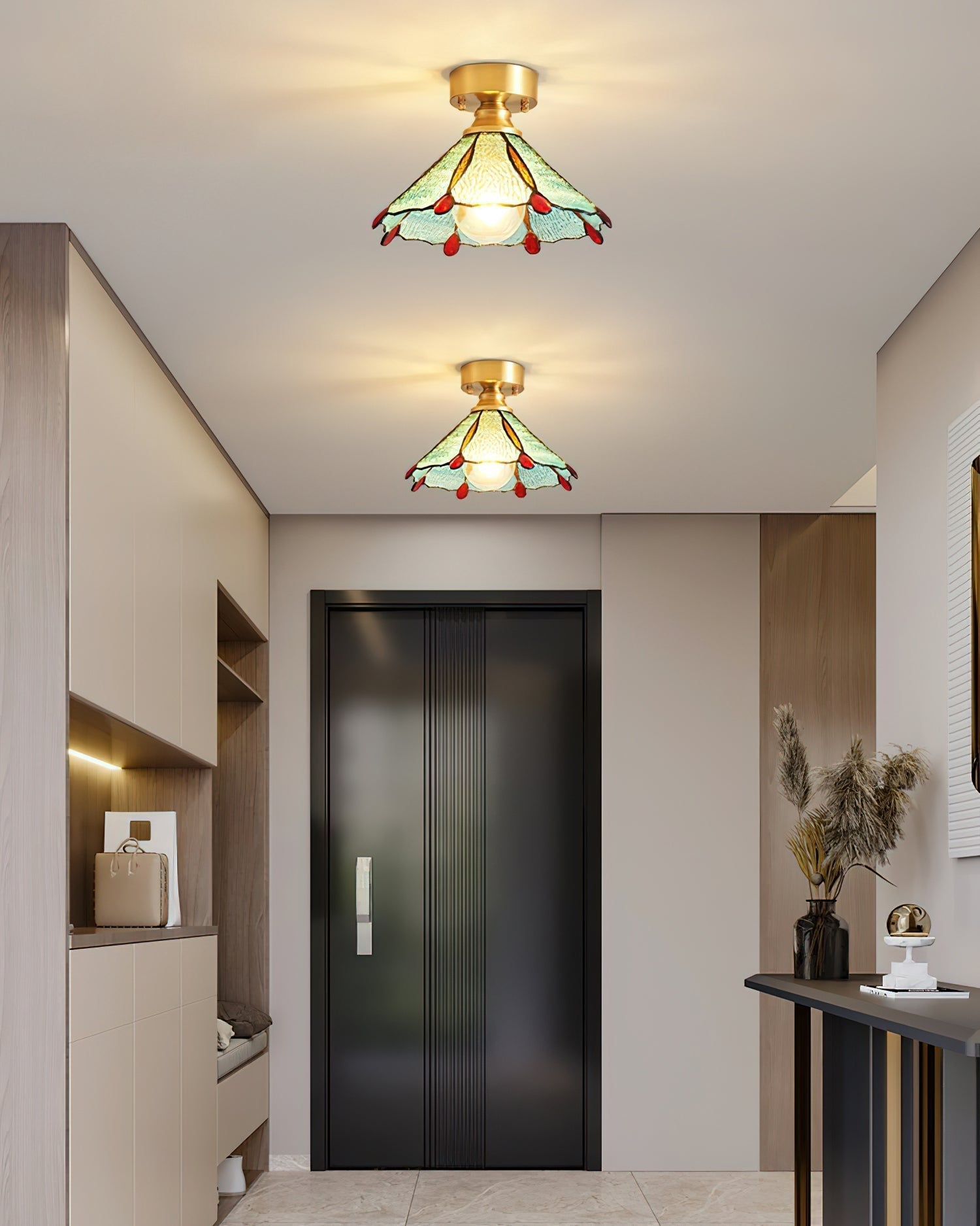 Freyza | Plafonnier en verre de style Tiffany, modèle civelle – chambre, couloir, cuisine