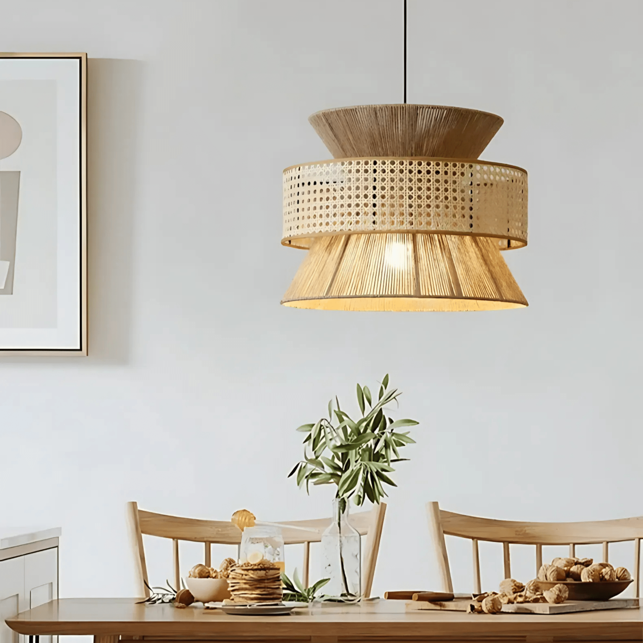 Freyza - RivieraGlow | Elegant Coastal Rattan Pendant Light for Kitchen Decor