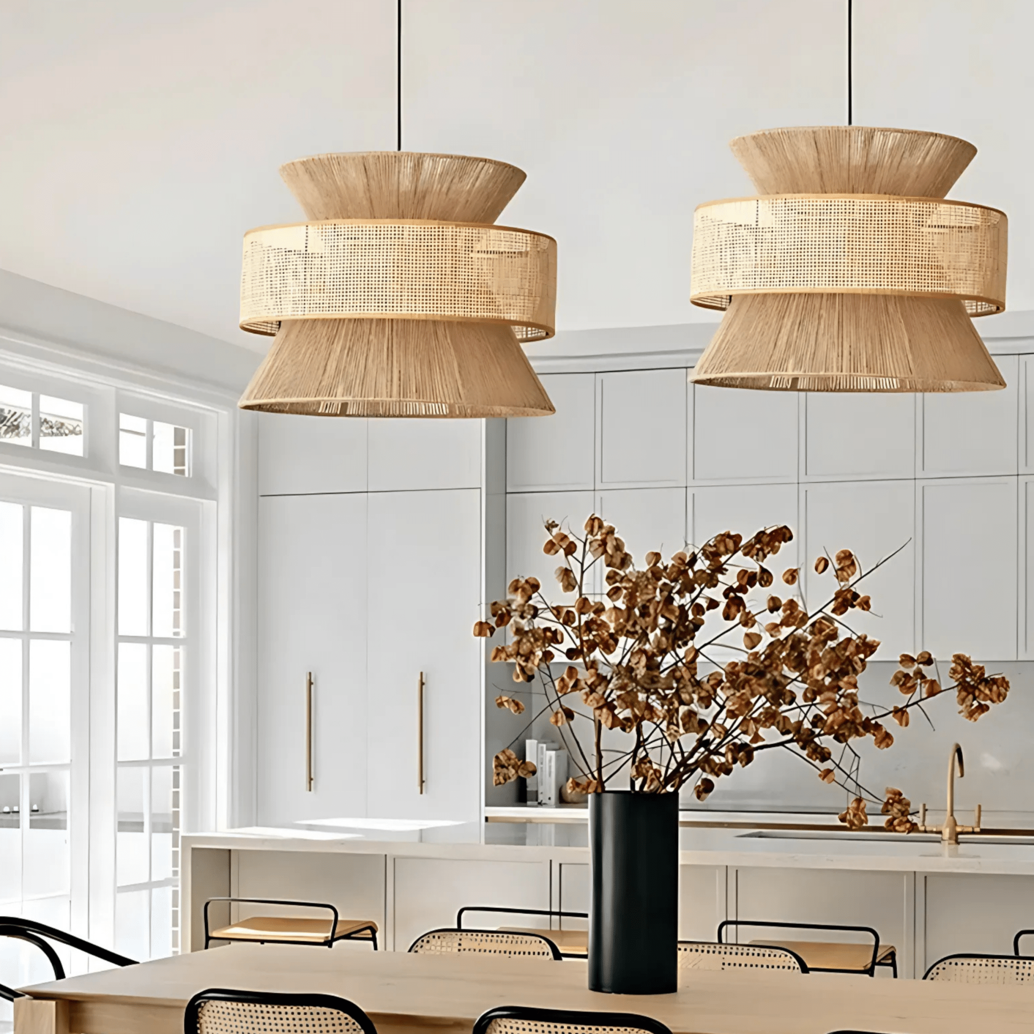 Freyza - RivieraGlow | Elegant Coastal Rattan Pendant Light for Kitchen Decor