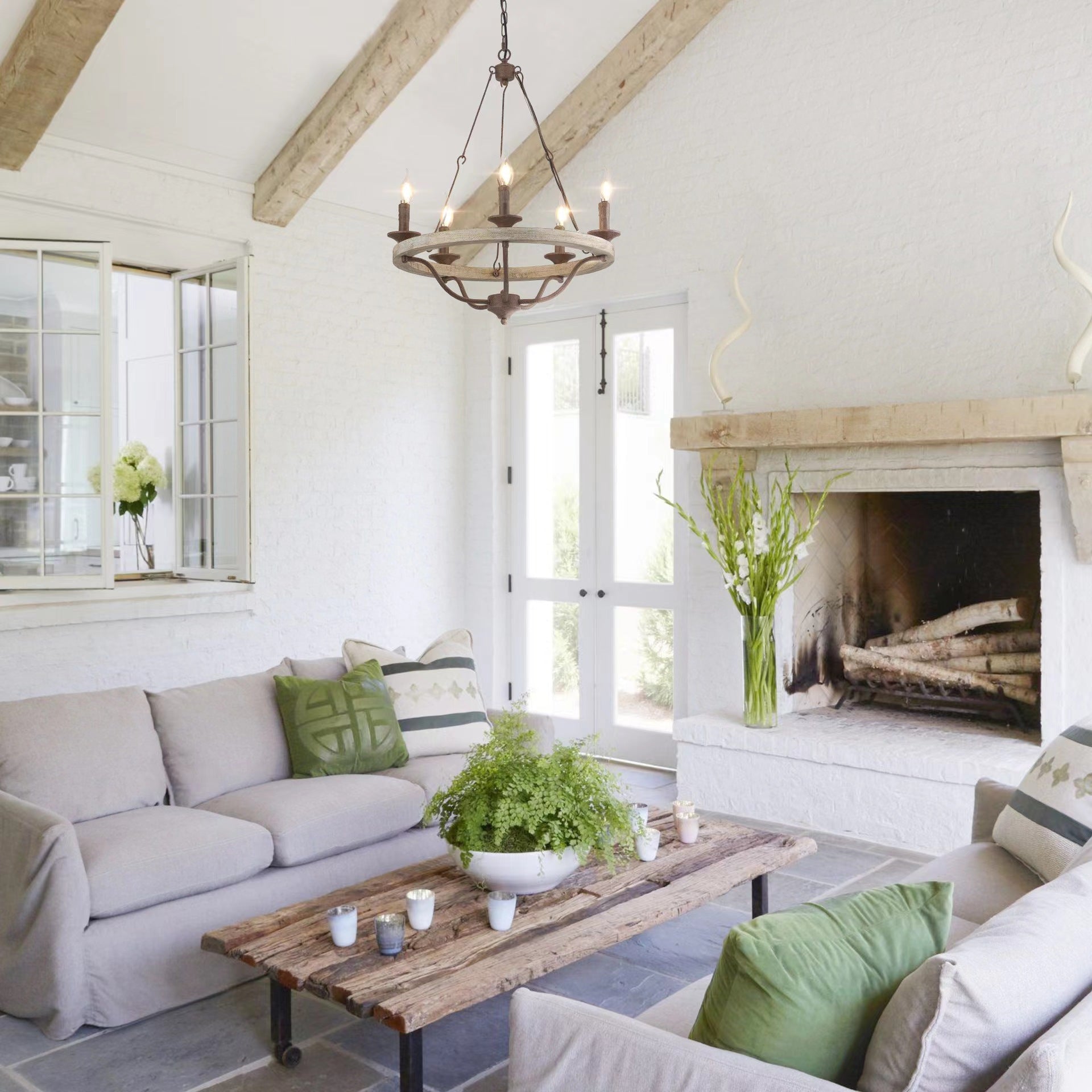Freyza | Rosalind Vintage-Industrielle Holz-Pendelleuchte – Industrieller Essbereich, Wohnzimmer