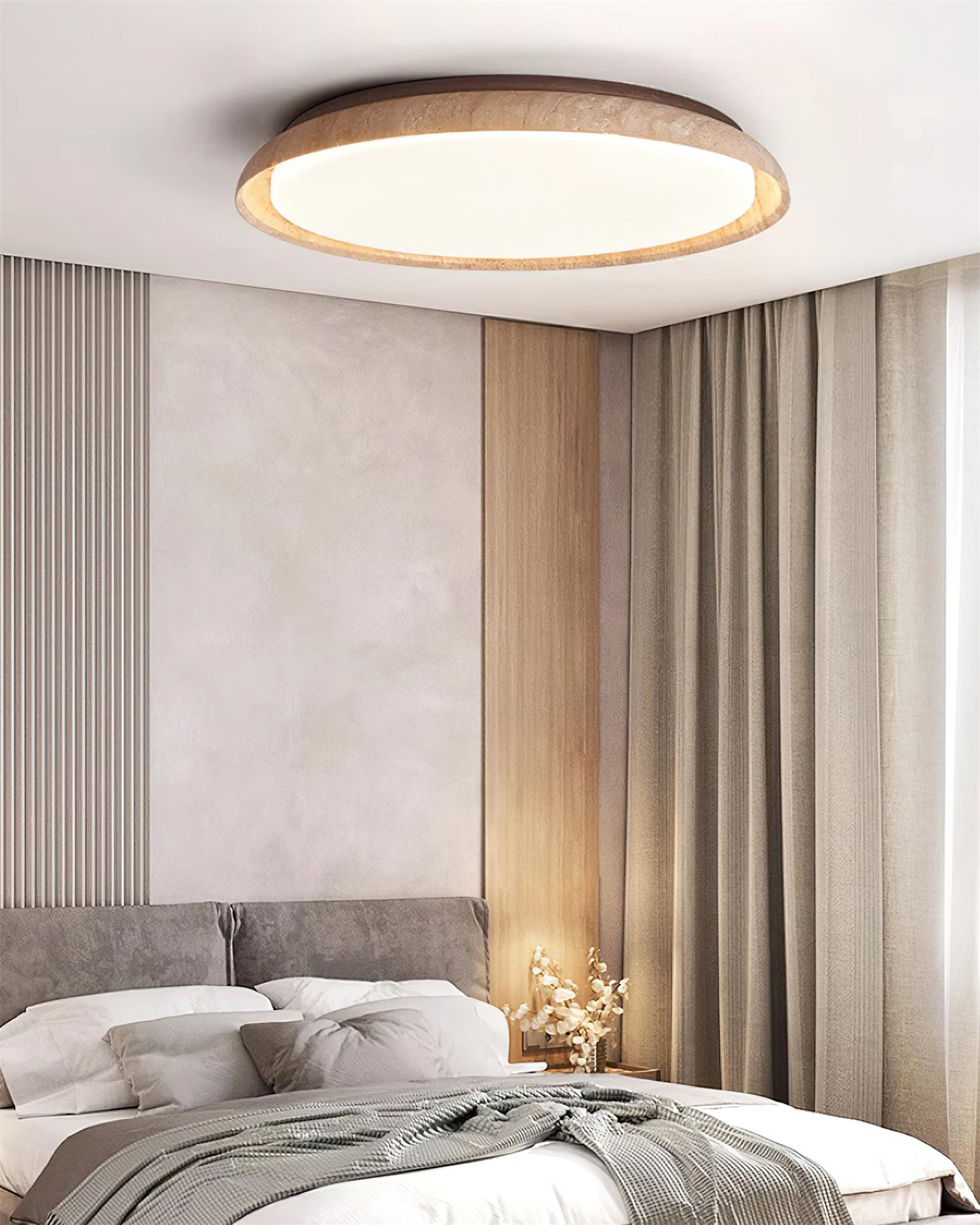 Freyza | Plafonnier rond affleurant en travertin Halo – chambre, couloir, cuisine