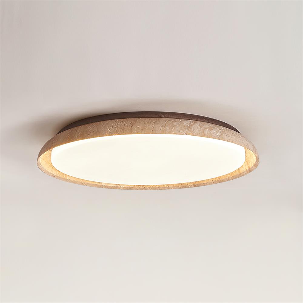 Freyza | Plafonnier rond affleurant en travertin Halo – chambre, couloir, cuisine
