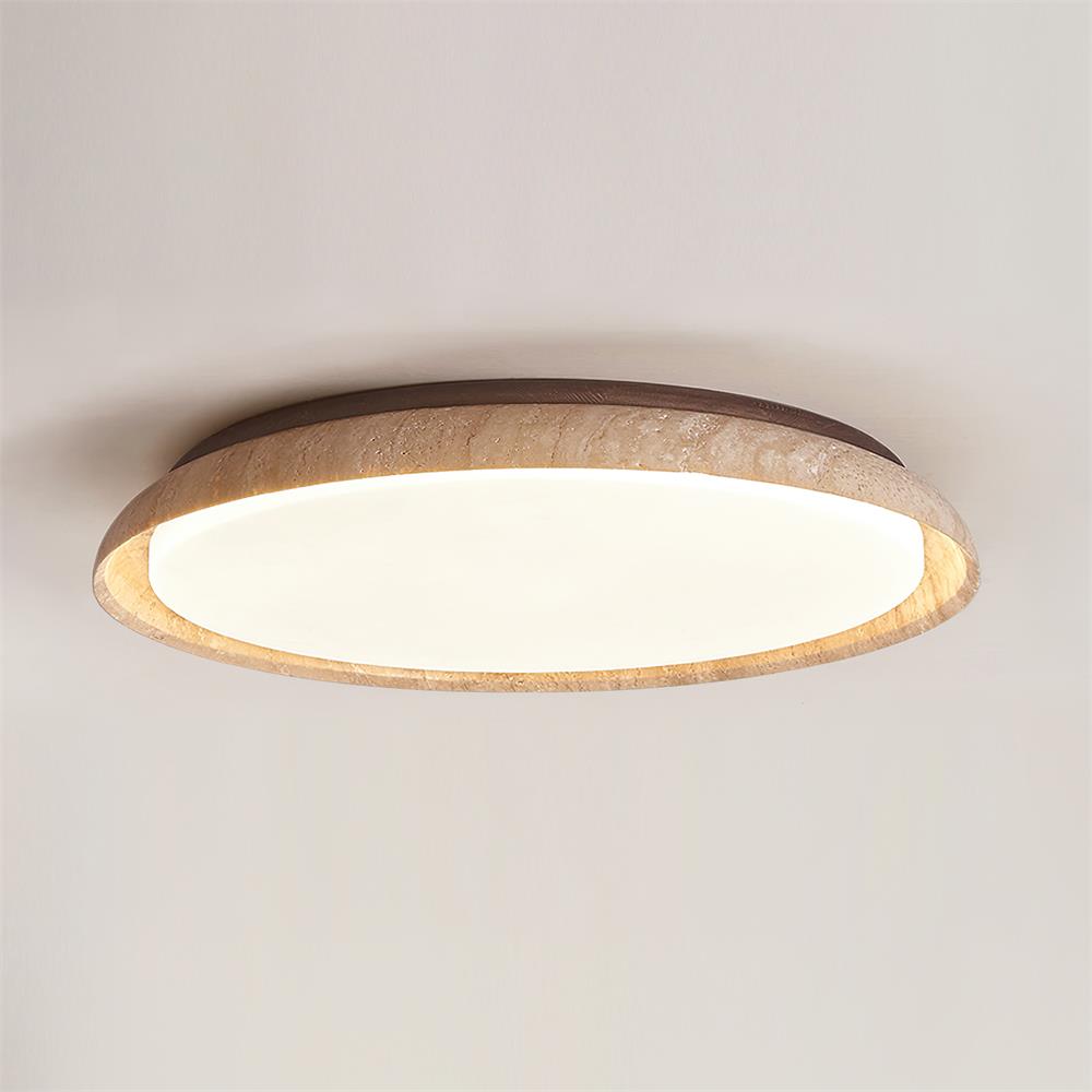 Freyza | Plafonnier rond affleurant en travertin Halo – chambre, couloir, cuisine